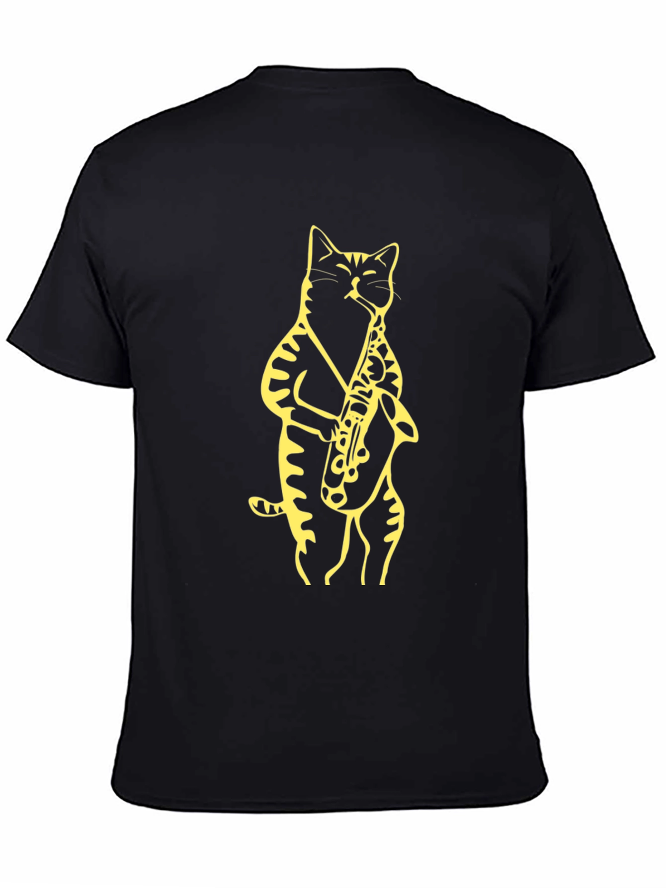 Cat Saxophone Black T-Shirt - Cool Musician Tee