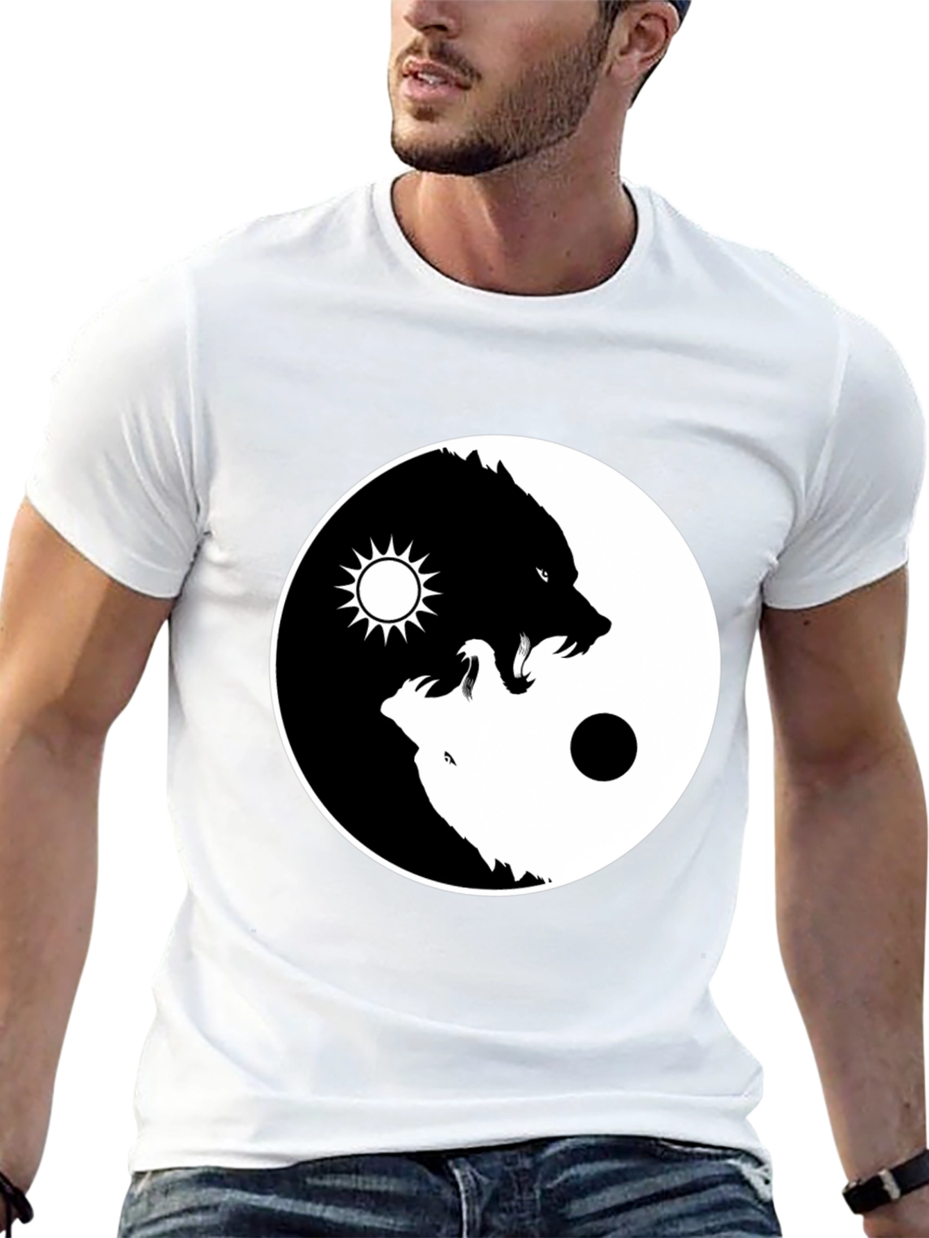 Yin Yang Wolf Graphic T-Shirt - Black