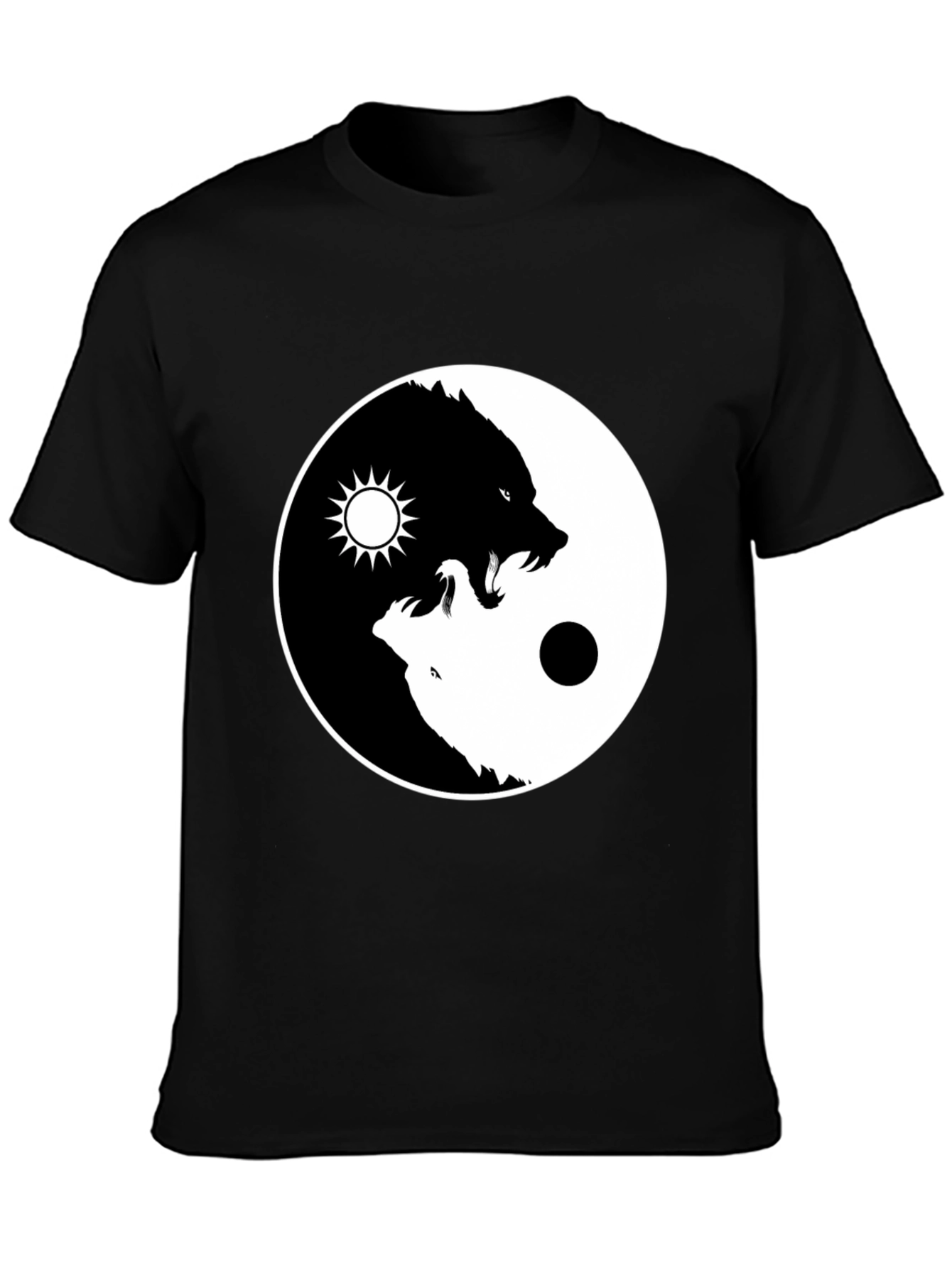 Yin Yang Wolf Graphic T-Shirt - Black