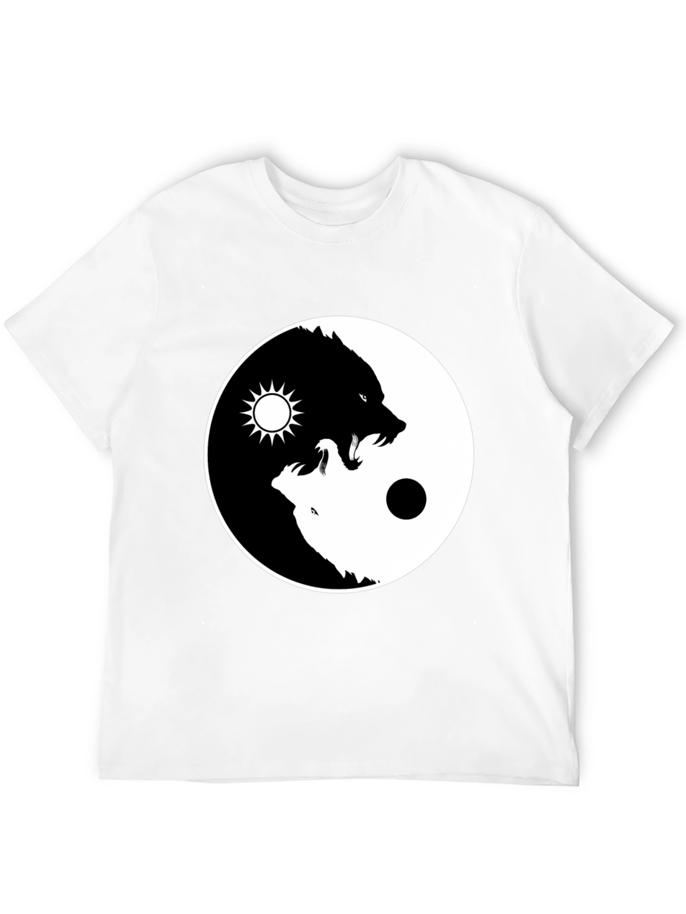 Yin Yang Wolf Graphic T-Shirt - Black