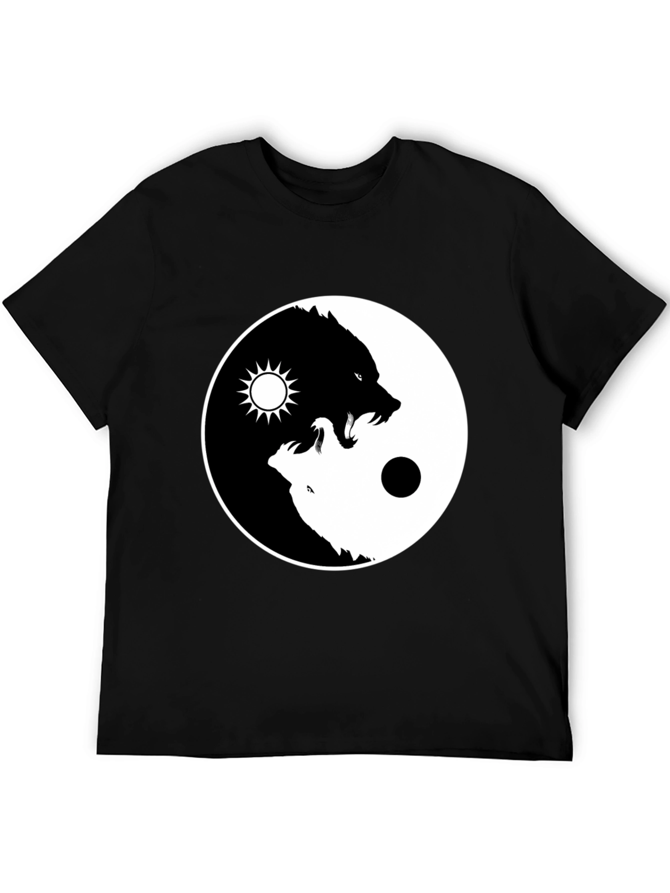 Yin Yang Wolf Graphic T-Shirt - Black