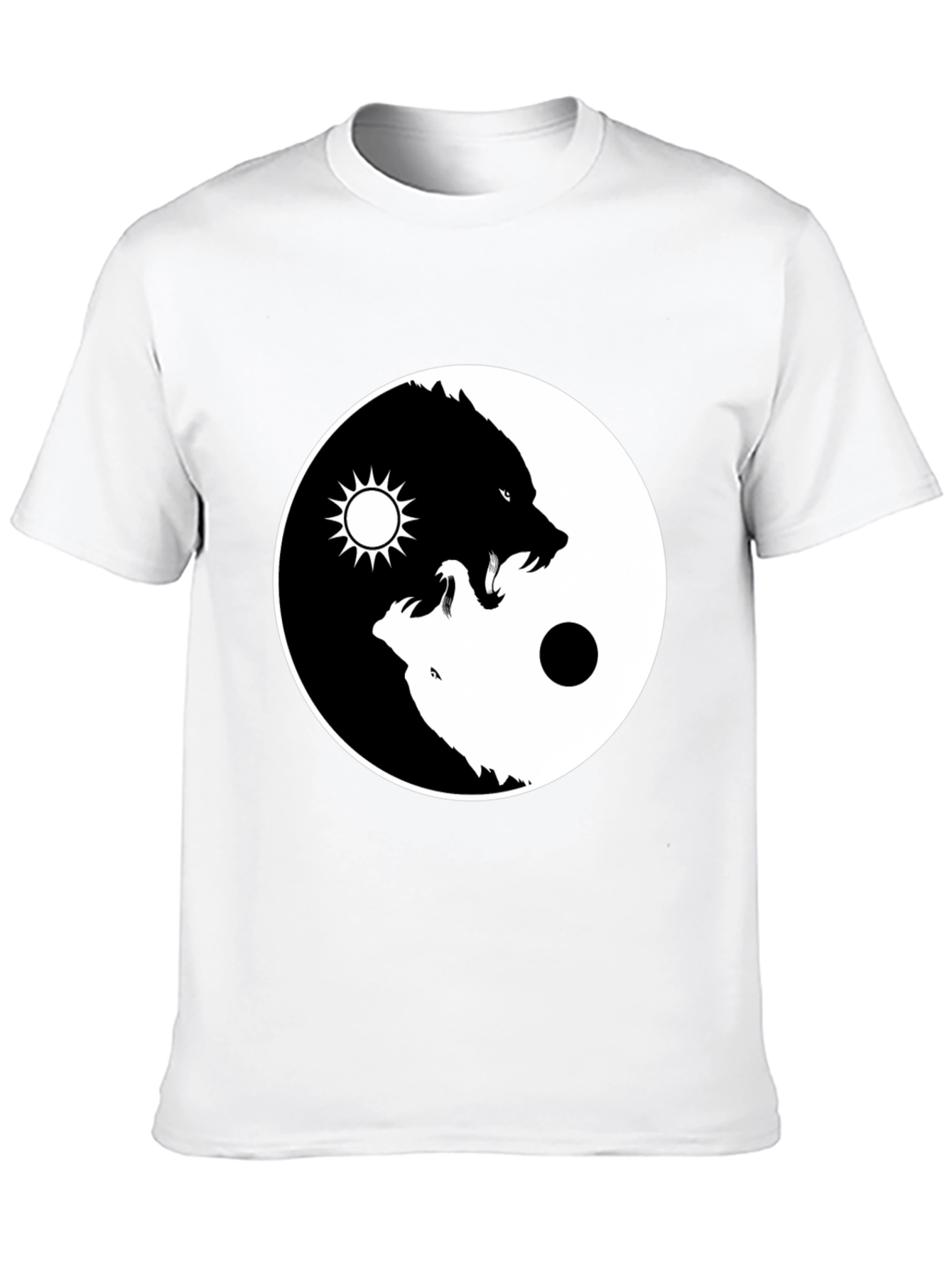 Yin Yang Wolf Graphic T-Shirt - Black