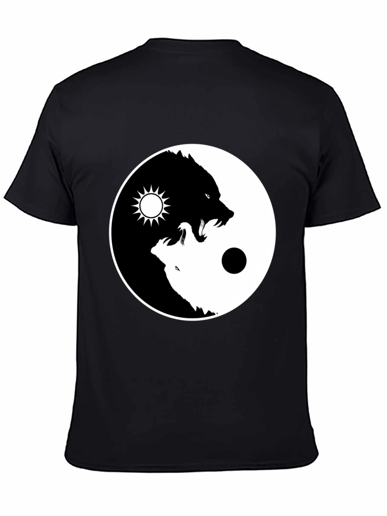 Yin Yang Wolf Graphic T-Shirt - Black
