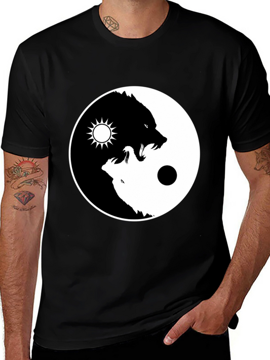 Yin Yang Wolf Graphic T-Shirt - Black