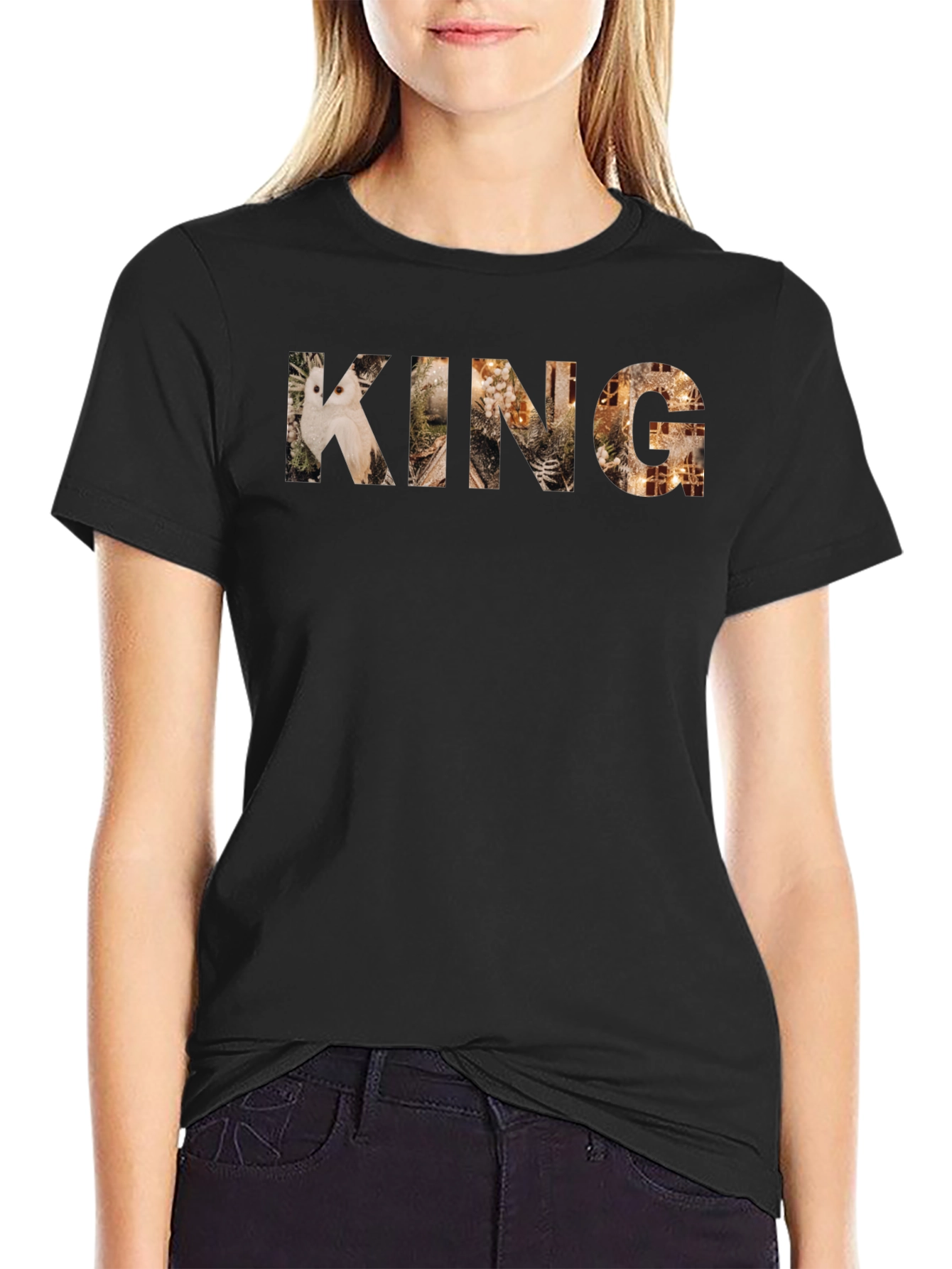 King Patterned Mens Black T-Shirt