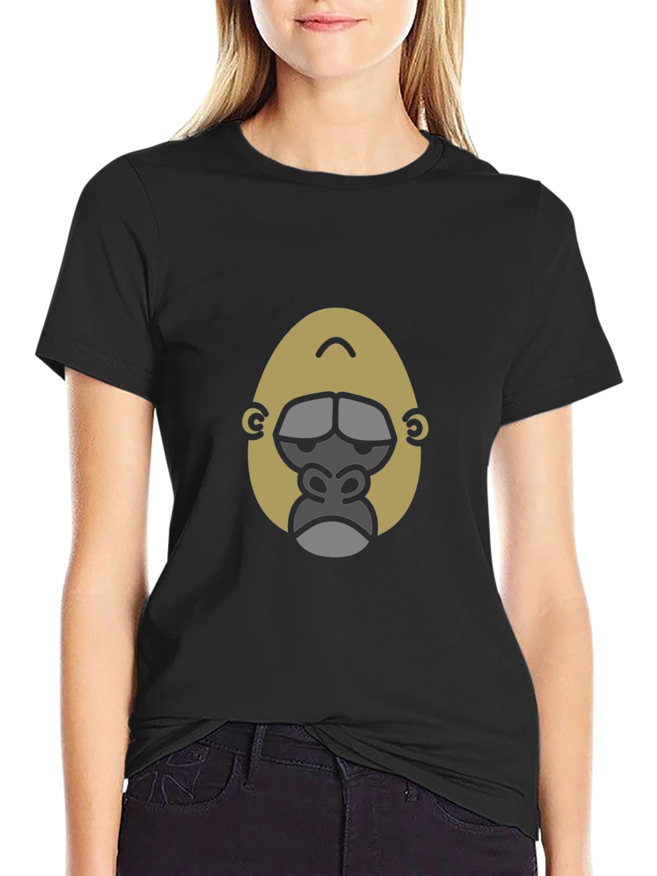 Cool Gorilla Face Graphic Print Black T-Shirt
