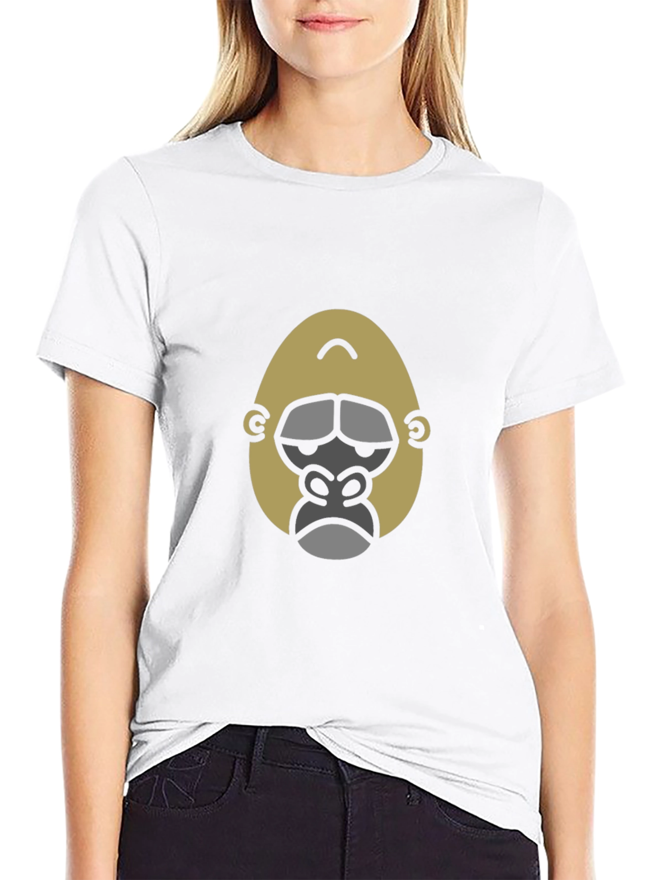 Cool Gorilla Face Graphic Print Black T-Shirt