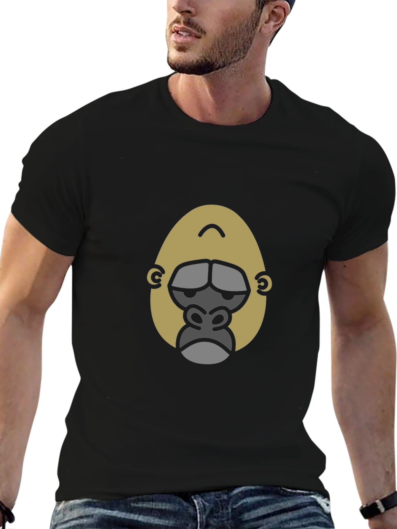 Cool Gorilla Face Graphic Print Black T-Shirt