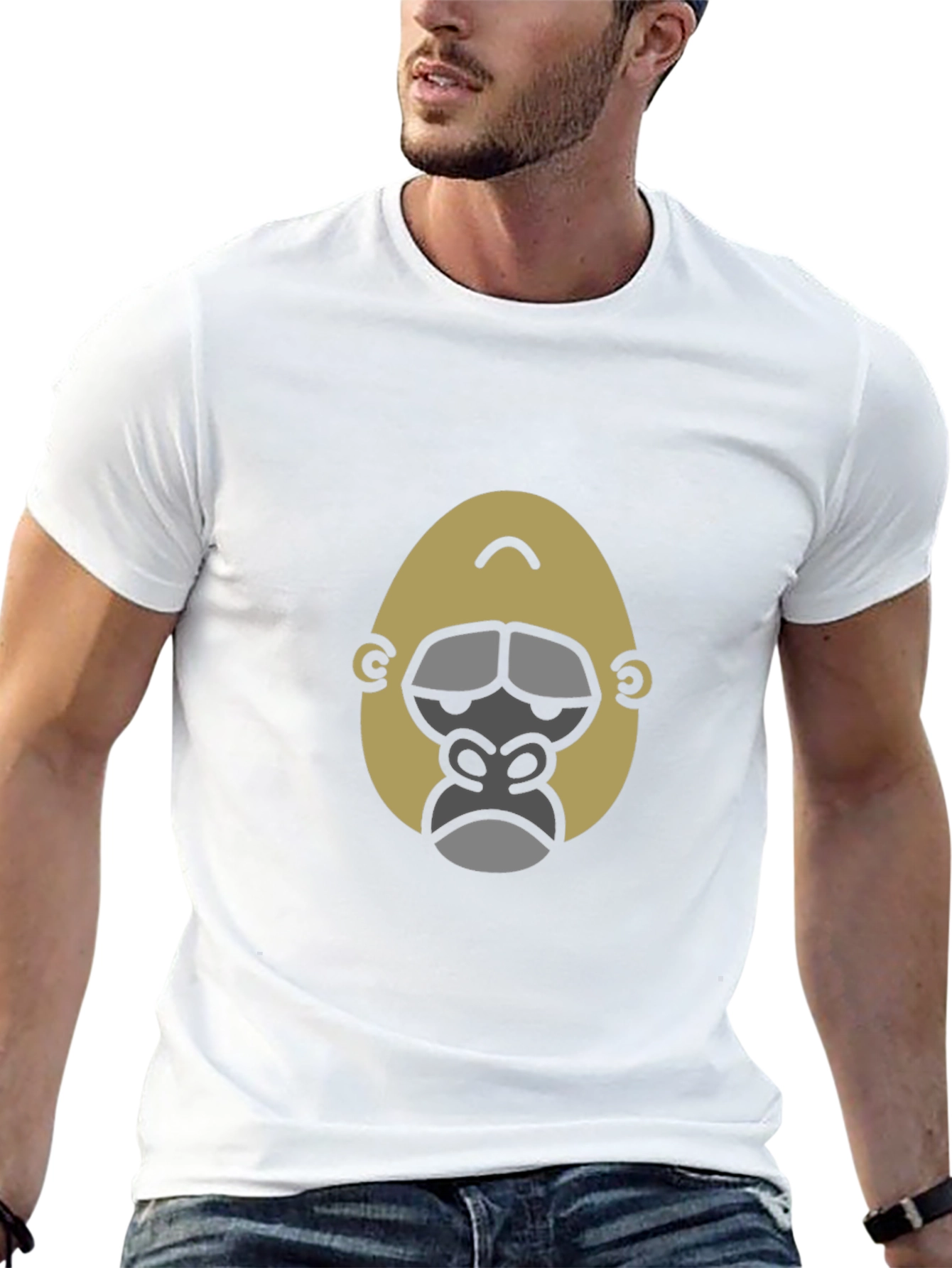 Cool Gorilla Face Graphic Print Black T-Shirt
