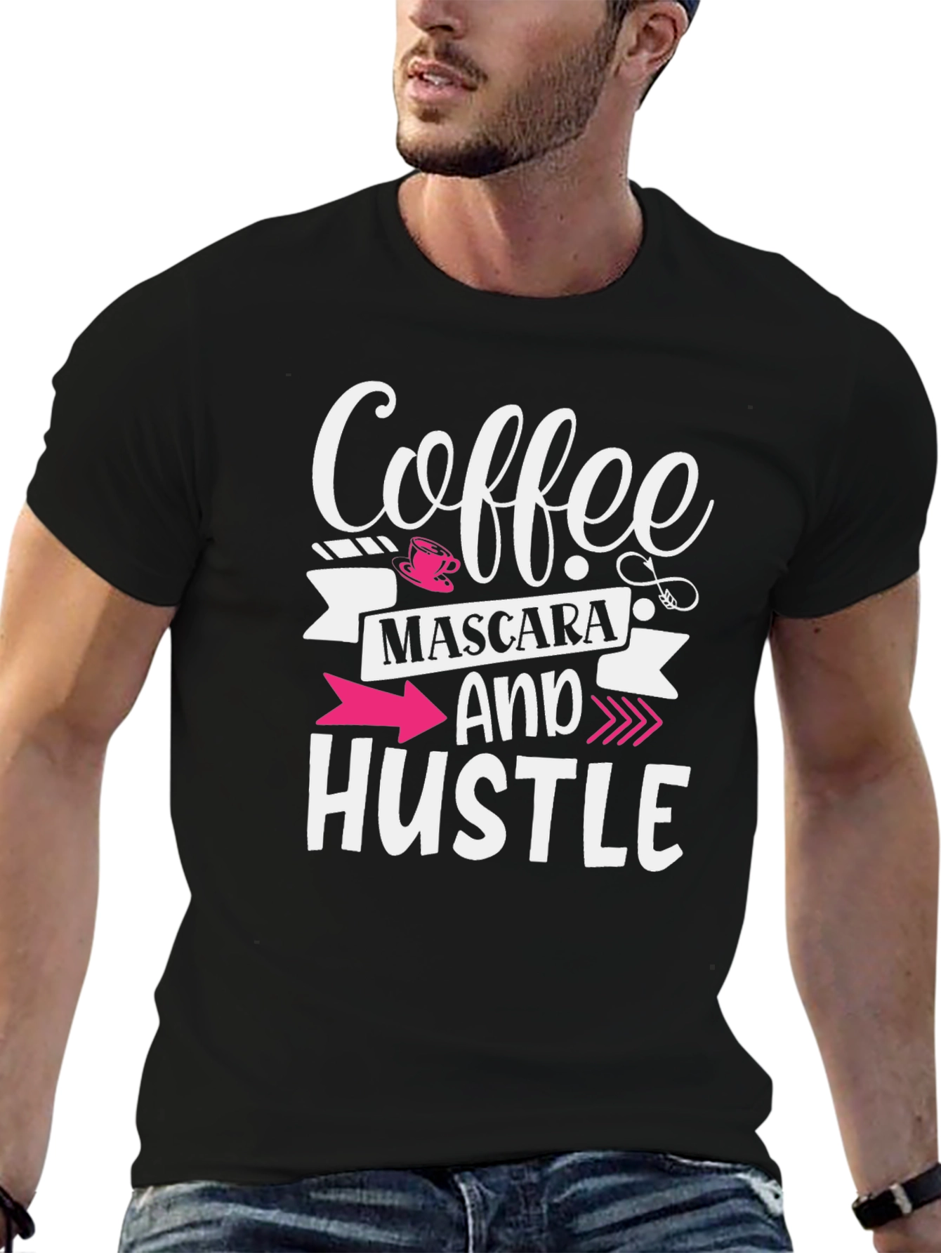 Coffee Mascara Hustle Graphic Tee - Black Unisex T-Shirt