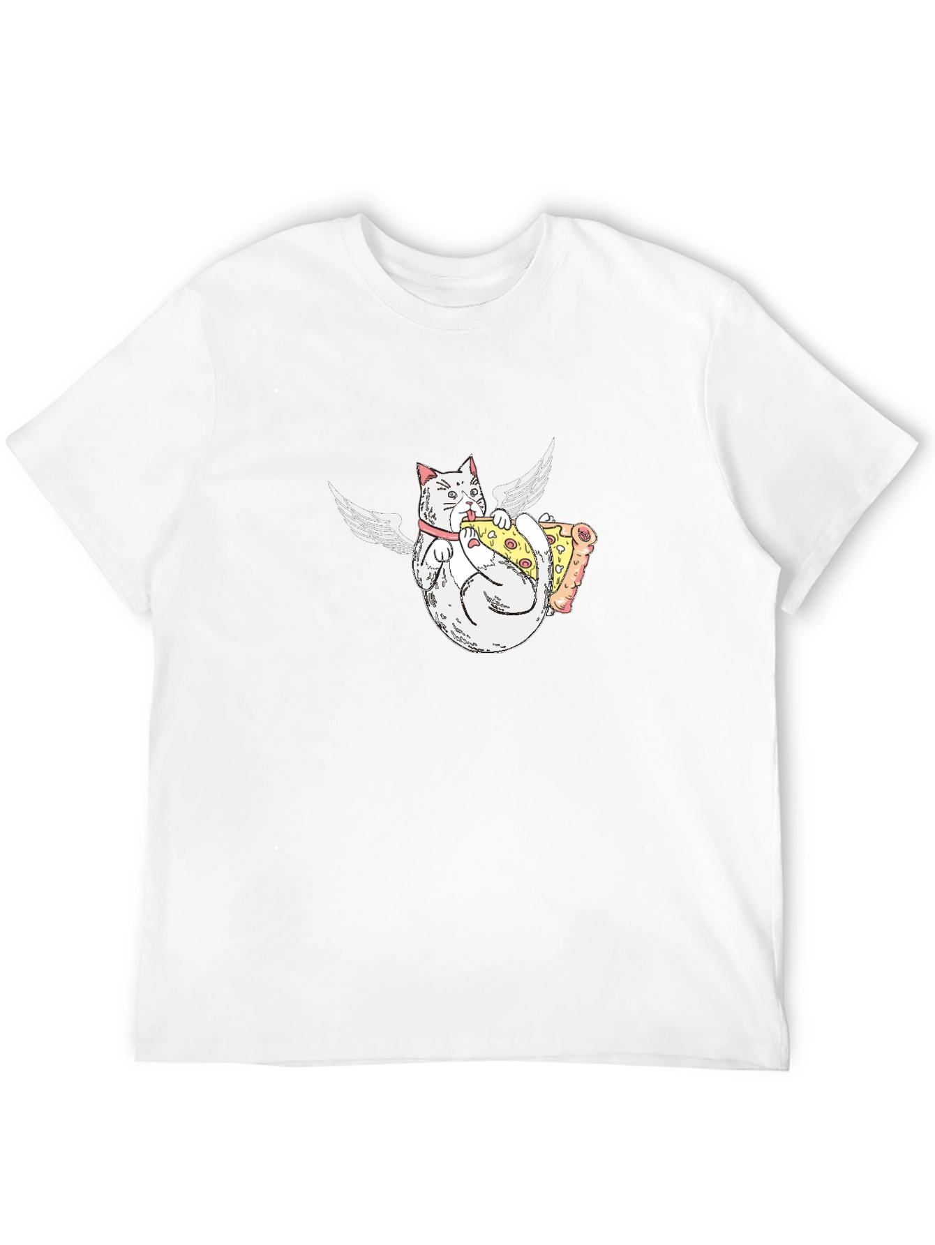 Angel Cat Eating Pizza Graphic T-Shirt