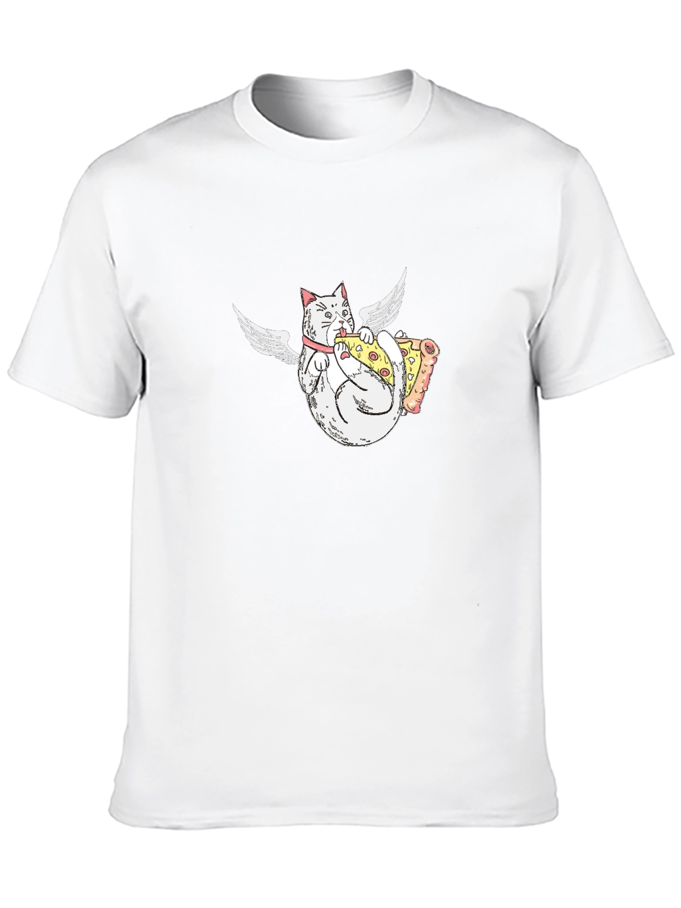 Angel Cat Eating Pizza Graphic T-Shirt