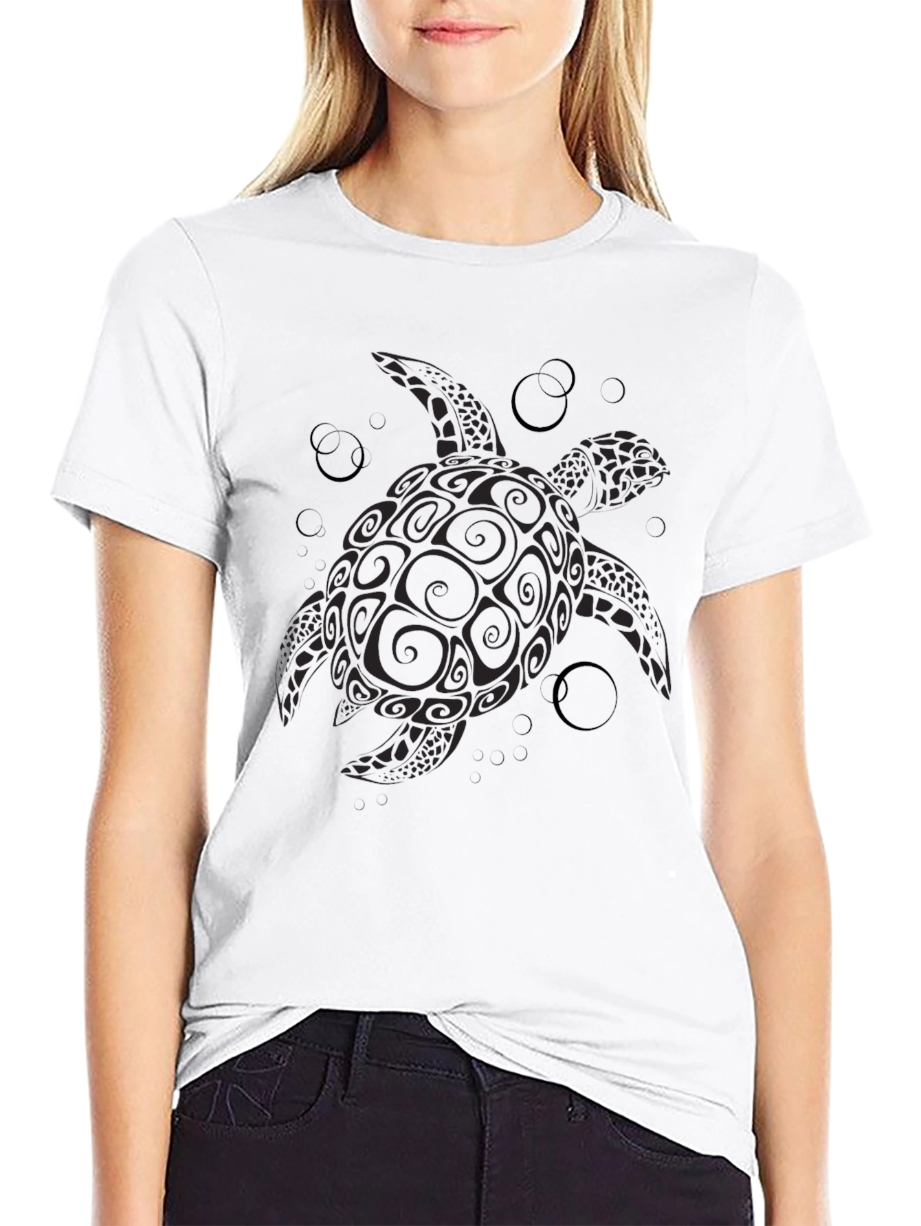 Tribal Turtle Graphic Black T-Shirt
