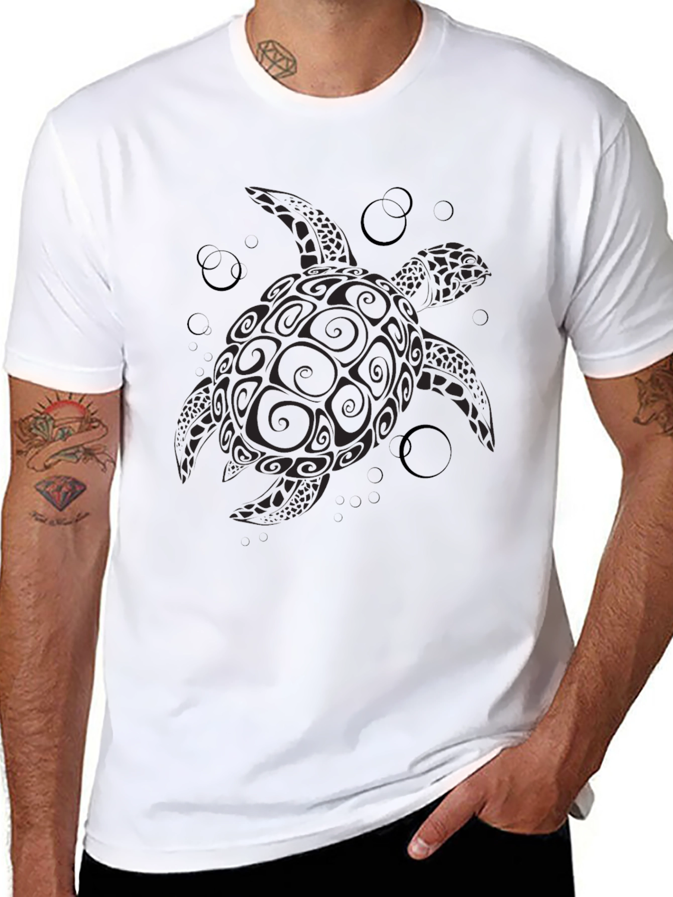 Tribal Turtle Graphic Black T-Shirt
