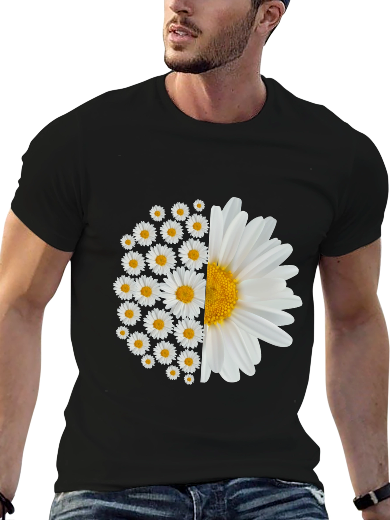 Daisy Flower Graphic Tee - Black Cotton Blend
