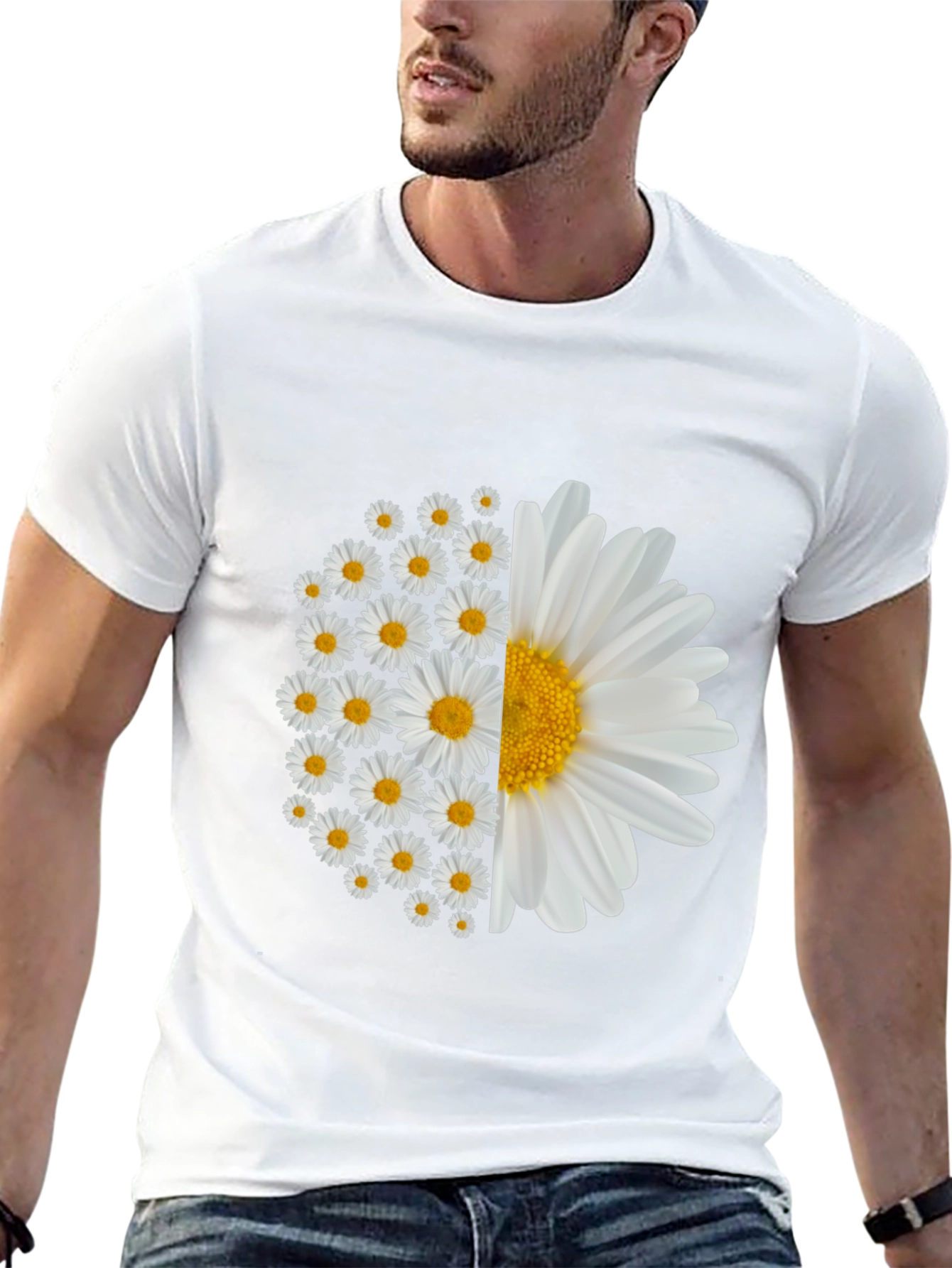 Daisy Flower Graphic Tee - Black Cotton Blend