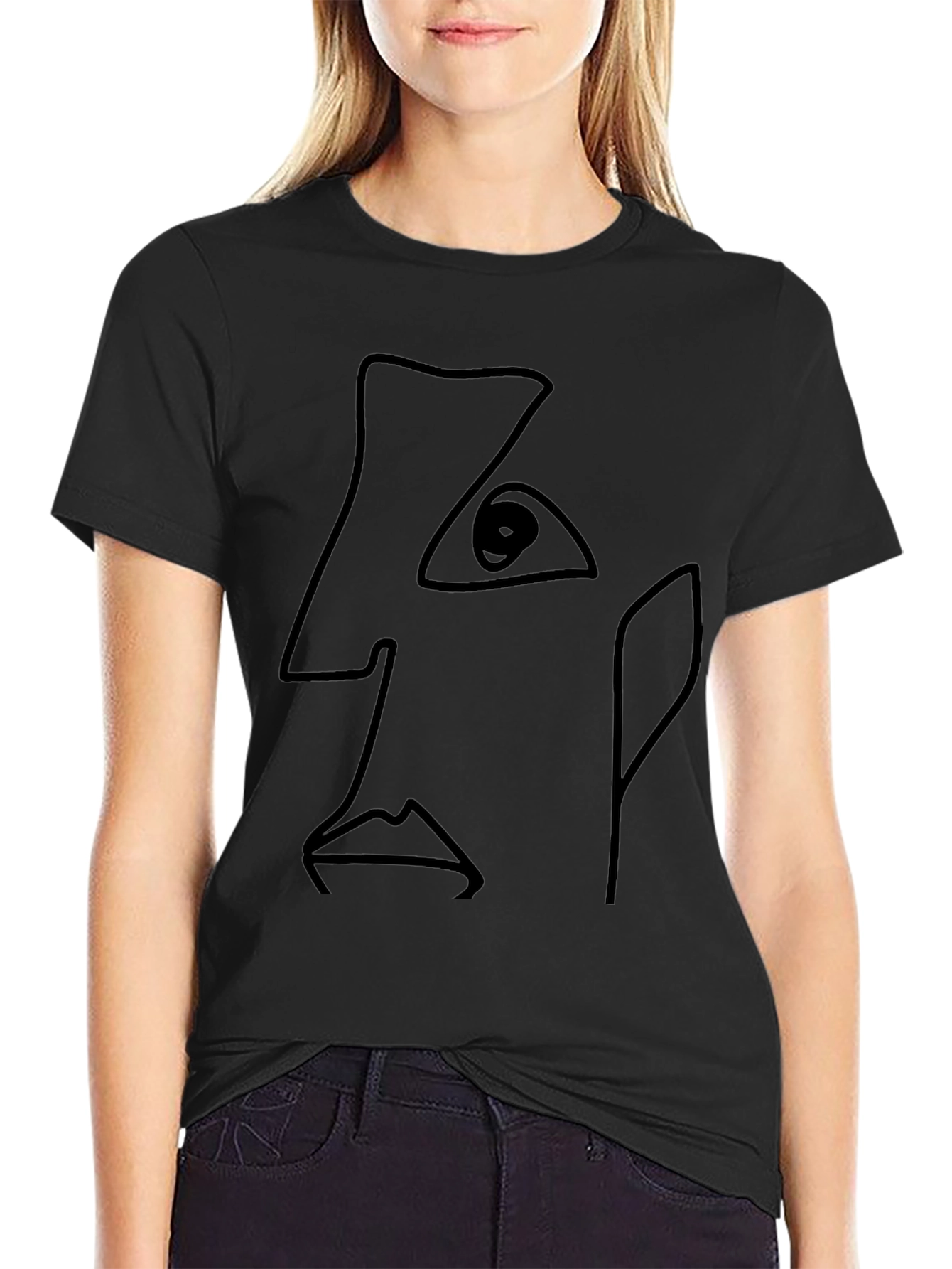 Abstract Line Art Face Black T-Shirt