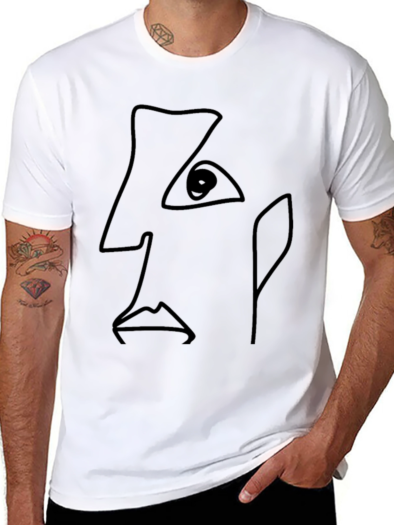 Abstract Line Art Face Black T-Shirt