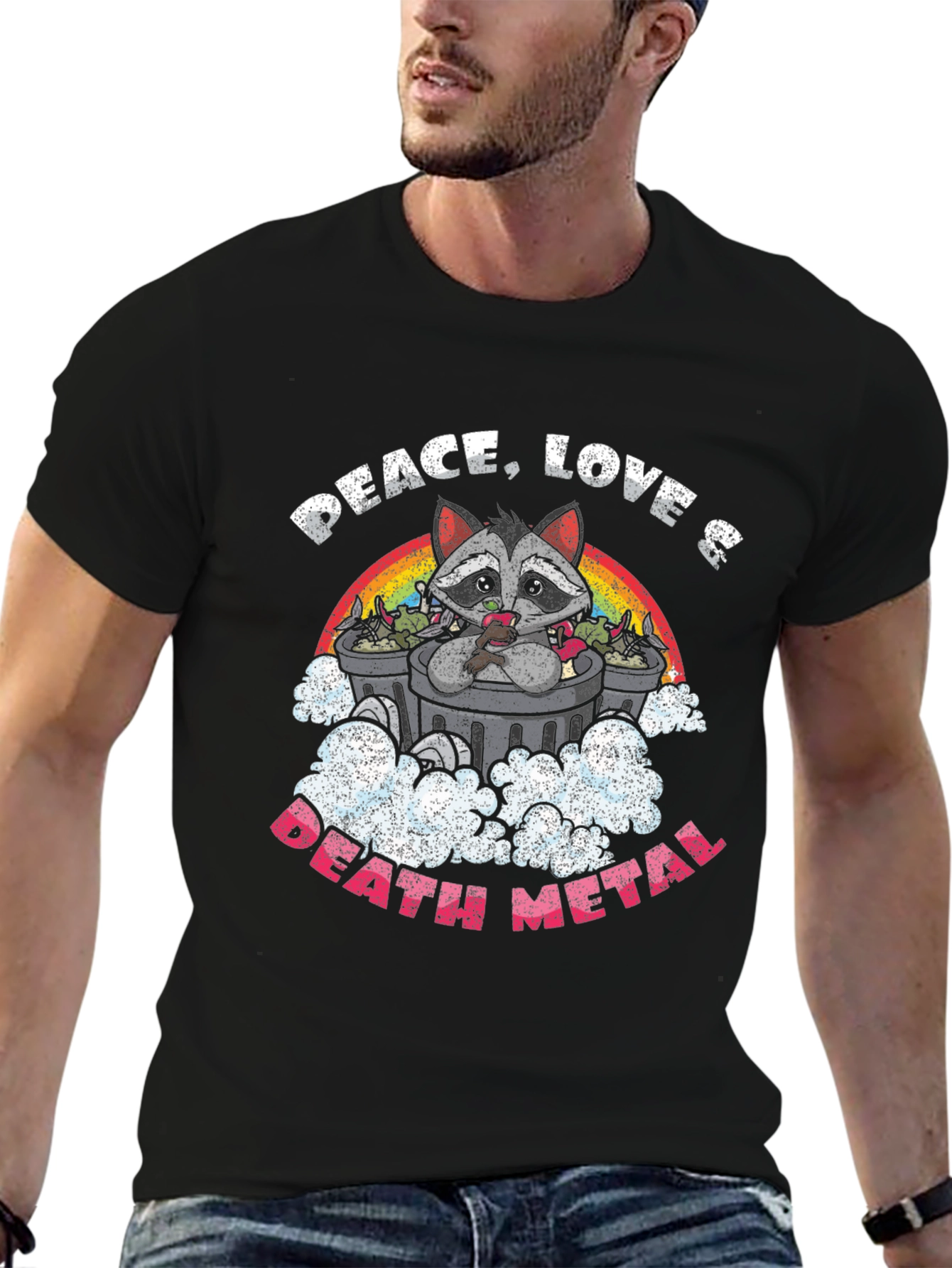 Peace Love Death Metal Raccoon T-Shirt