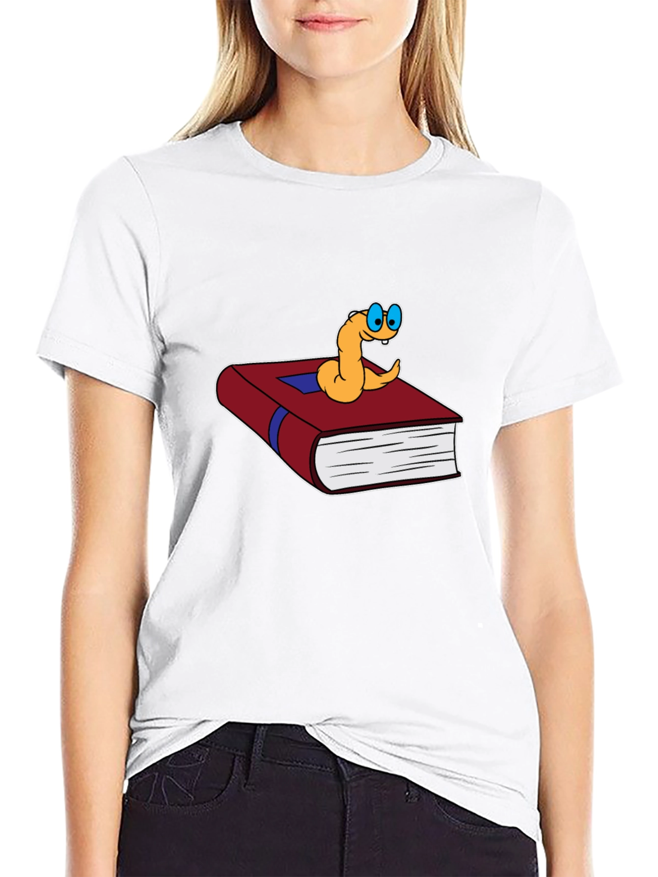Bookworm Cartoon Graphic Tee - Black Cotton