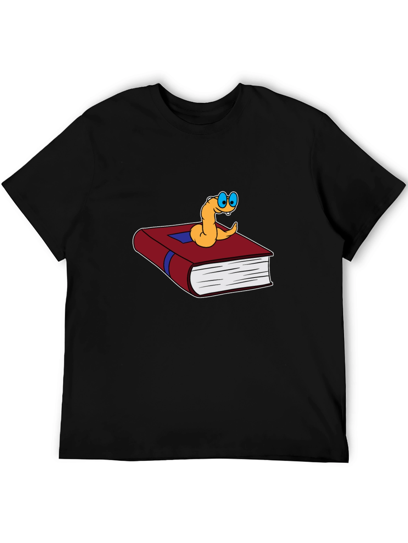 Bookworm Cartoon Graphic Tee - Black Cotton