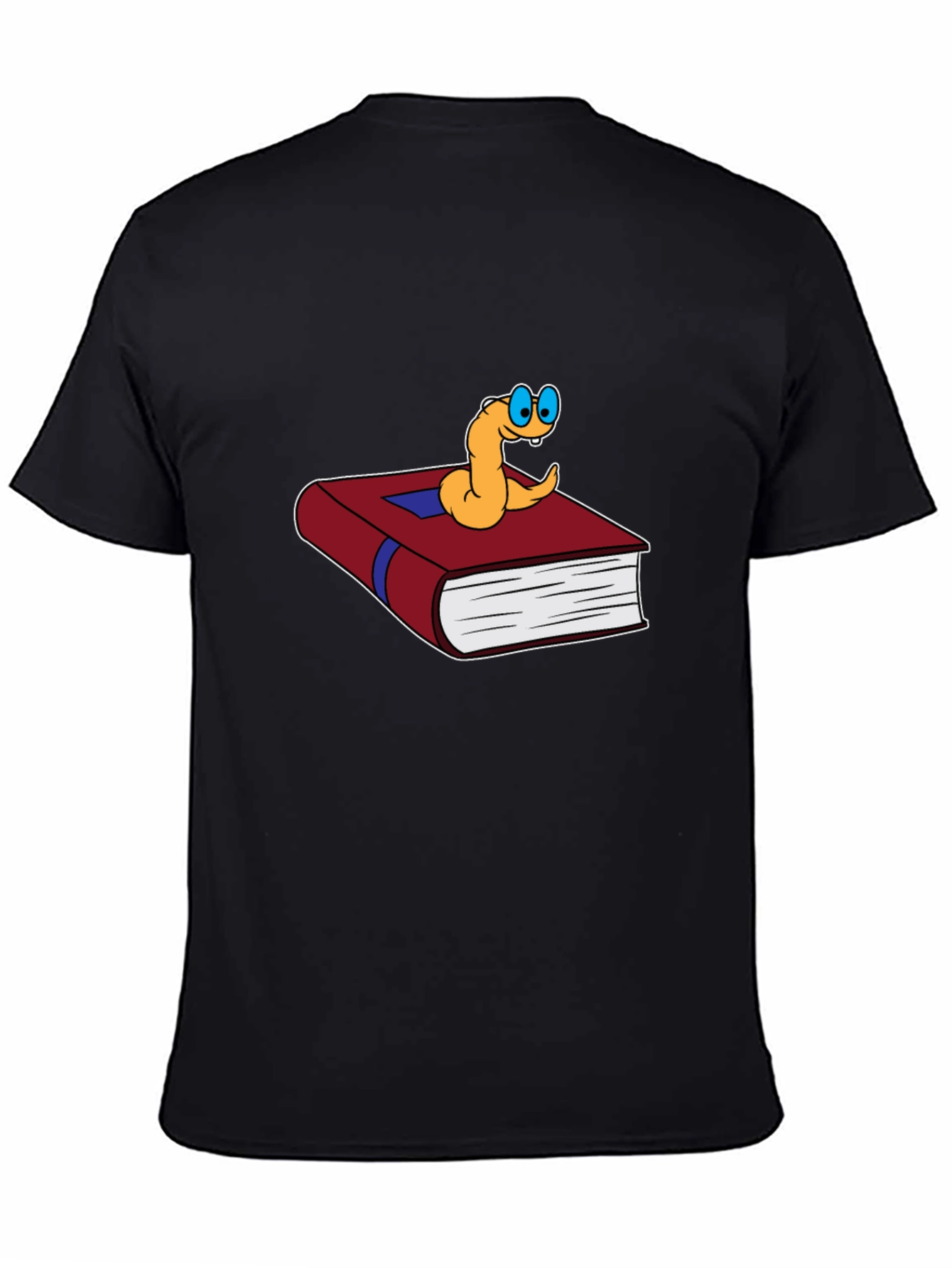 Bookworm Cartoon Graphic Tee - Black Cotton