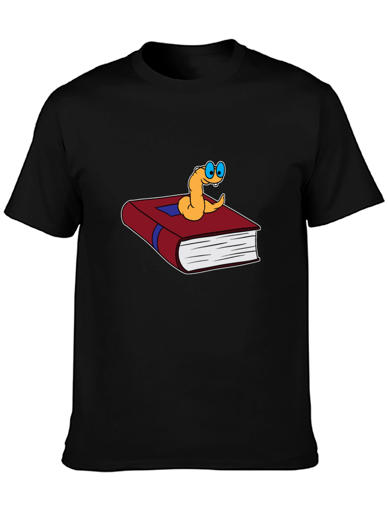 Bookworm Cartoon Graphic Tee - Black Cotton
