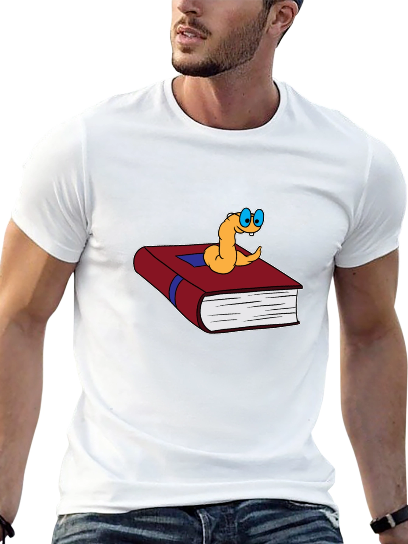 Bookworm Cartoon Graphic Tee - Black Cotton