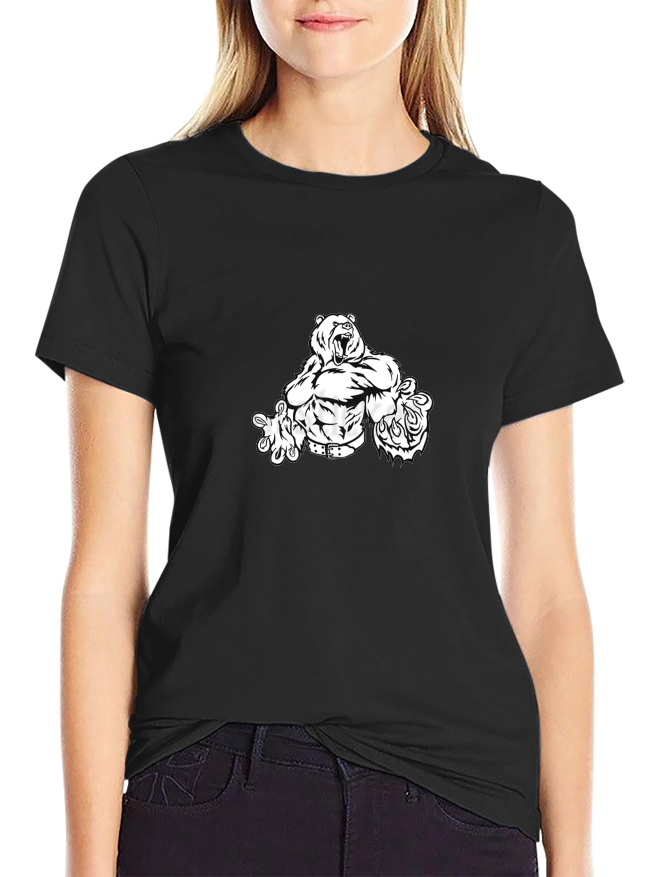 Black T-Shirt with Bear Graphic