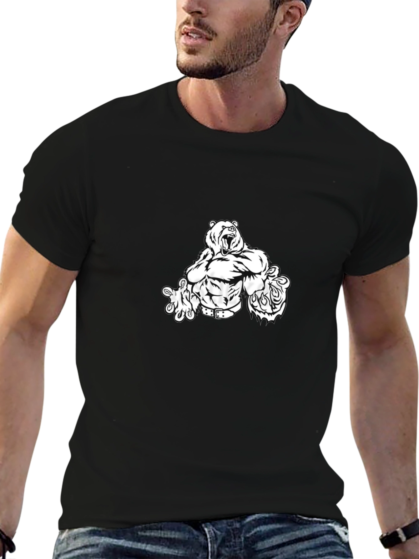 Black T-Shirt with Bear Graphic