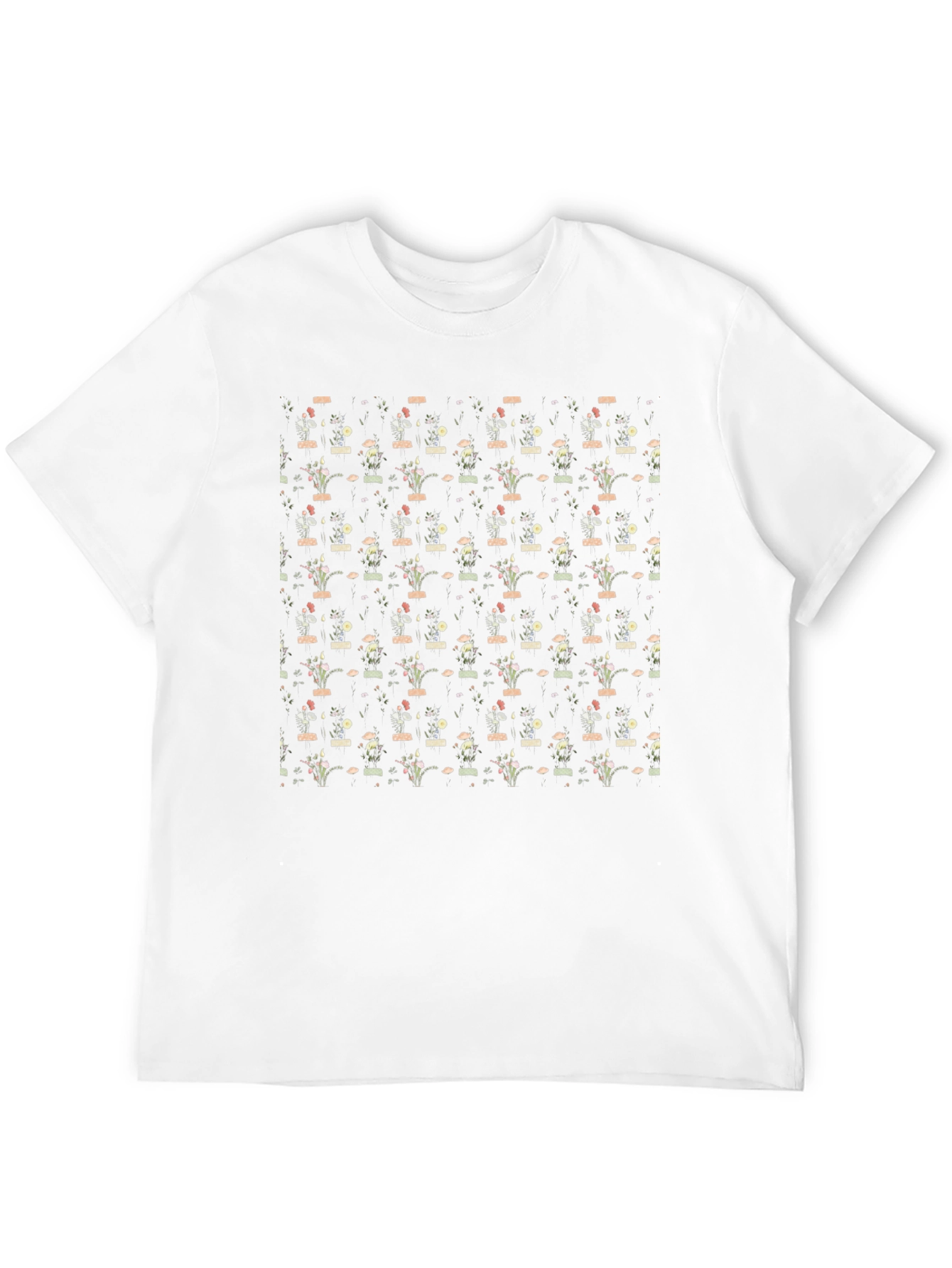 Floral Vase Pattern Black T-Shirt