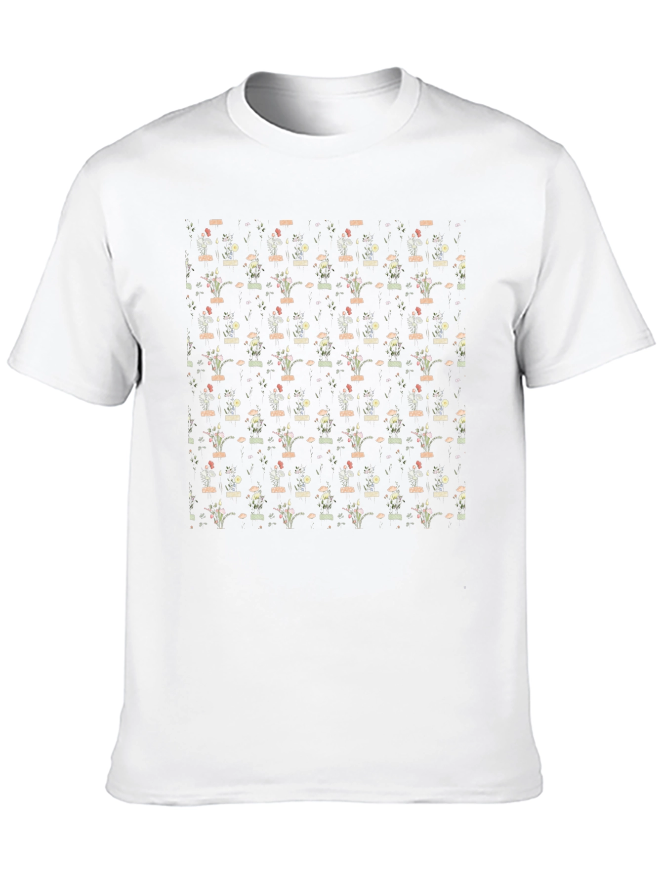 Floral Vase Pattern Black T-Shirt