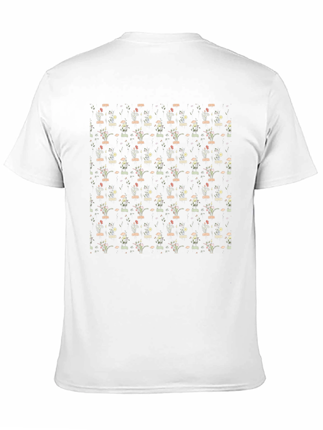 Floral Vase Pattern Black T-Shirt