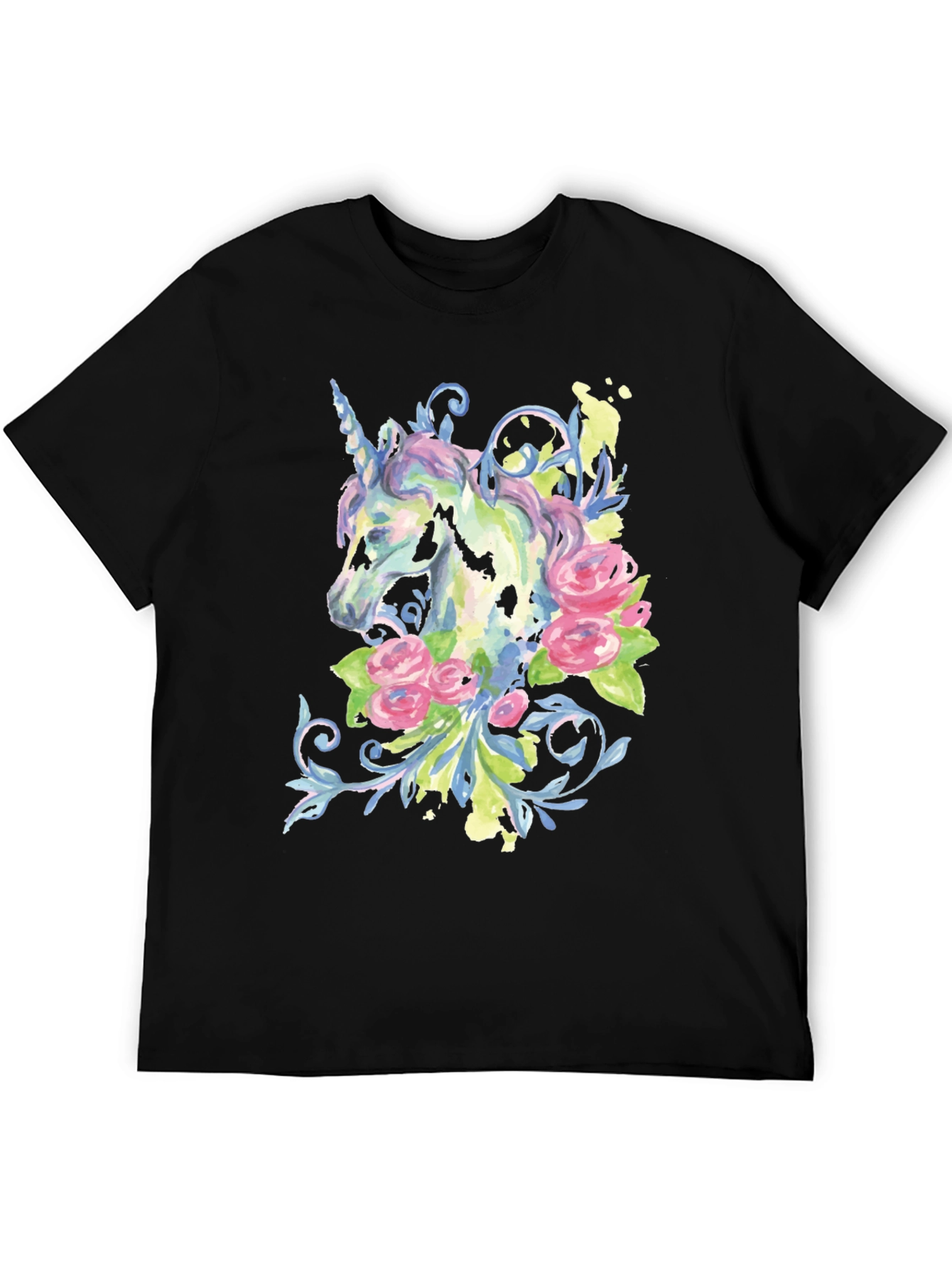 Unicorn Floral Graphic Black T-Shirt