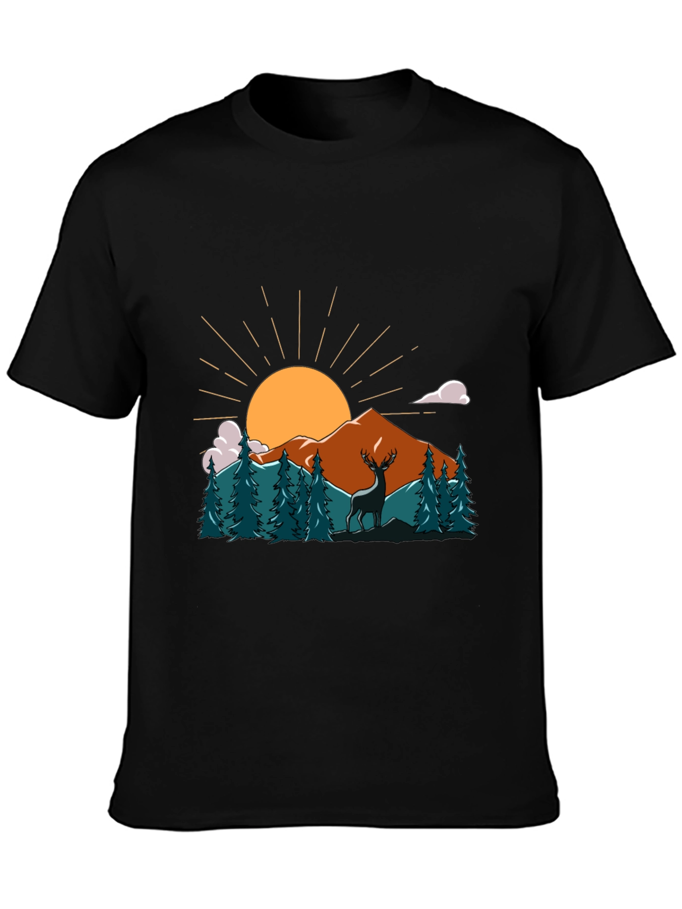 Nature Deer Graphic Tee - Soft Cotton Black T-Shirt