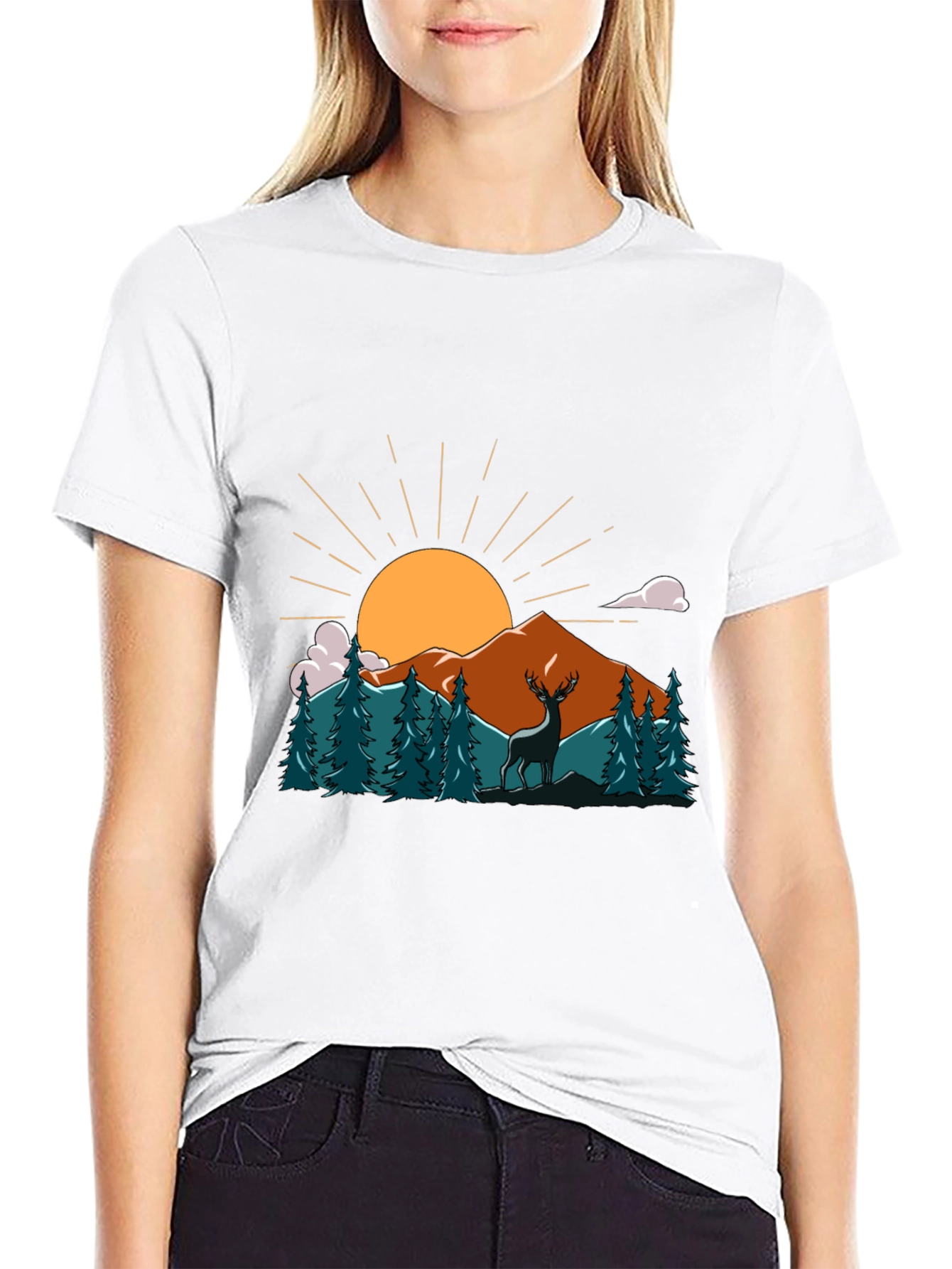 Nature Deer Graphic Tee - Soft Cotton Black T-Shirt
