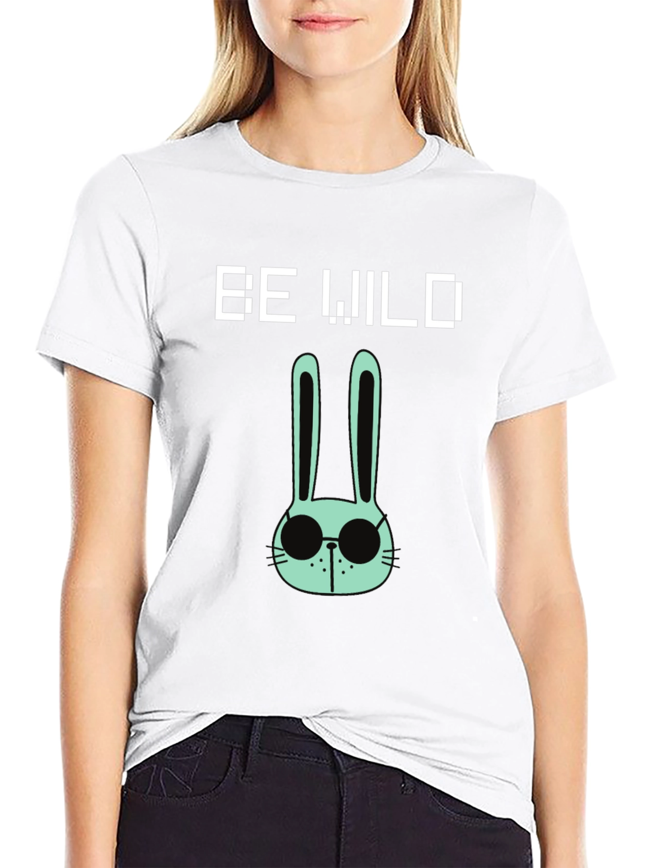 Be Wild Rabbit Graphic Tee - Black Cotton T-Shirt