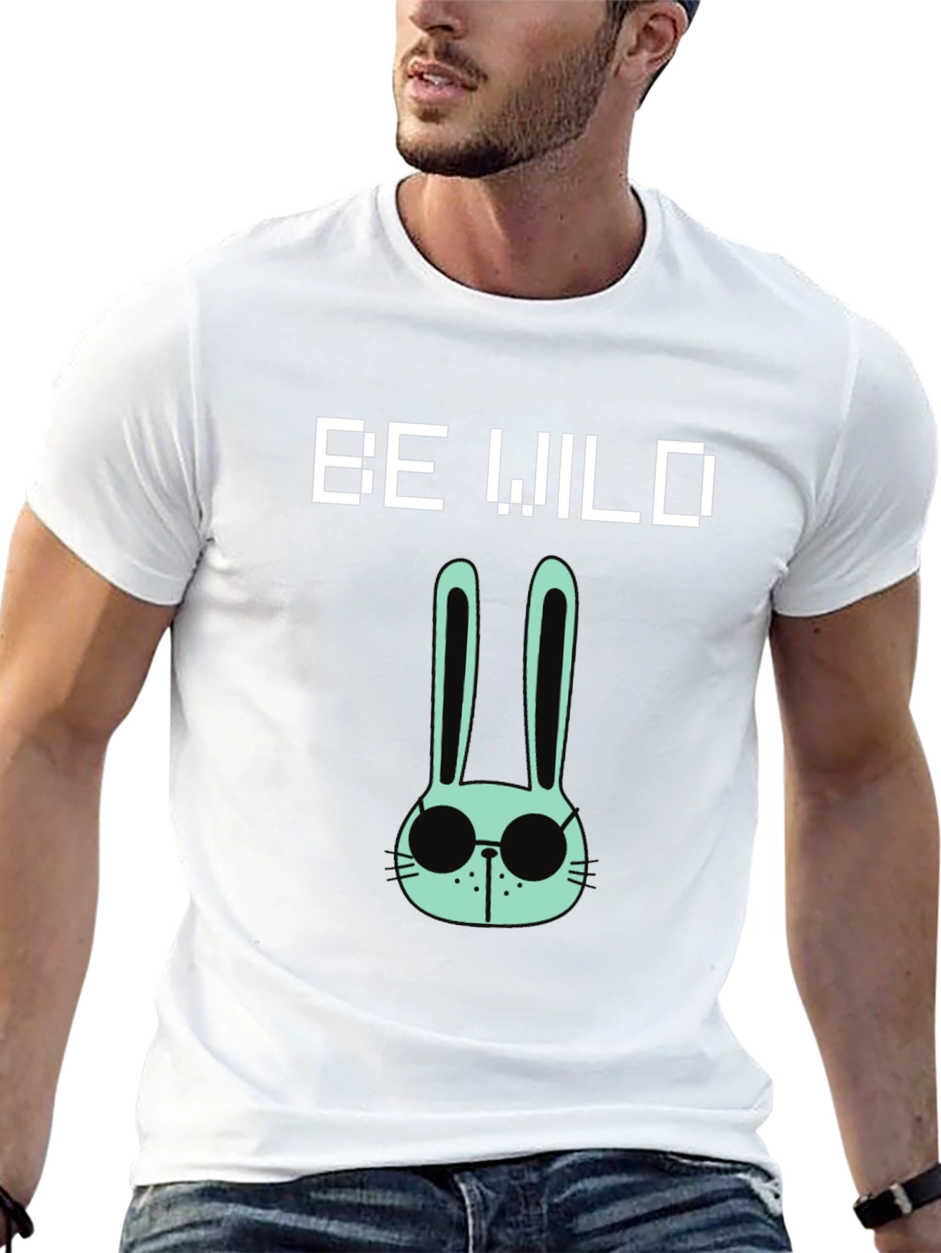 Be Wild Rabbit Graphic Tee - Black Cotton T-Shirt