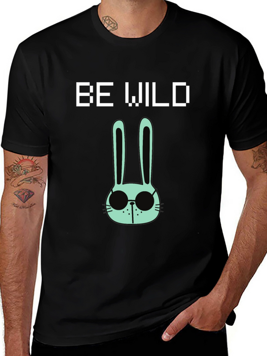 Be Wild Rabbit Graphic Tee - Black Cotton T-Shirt