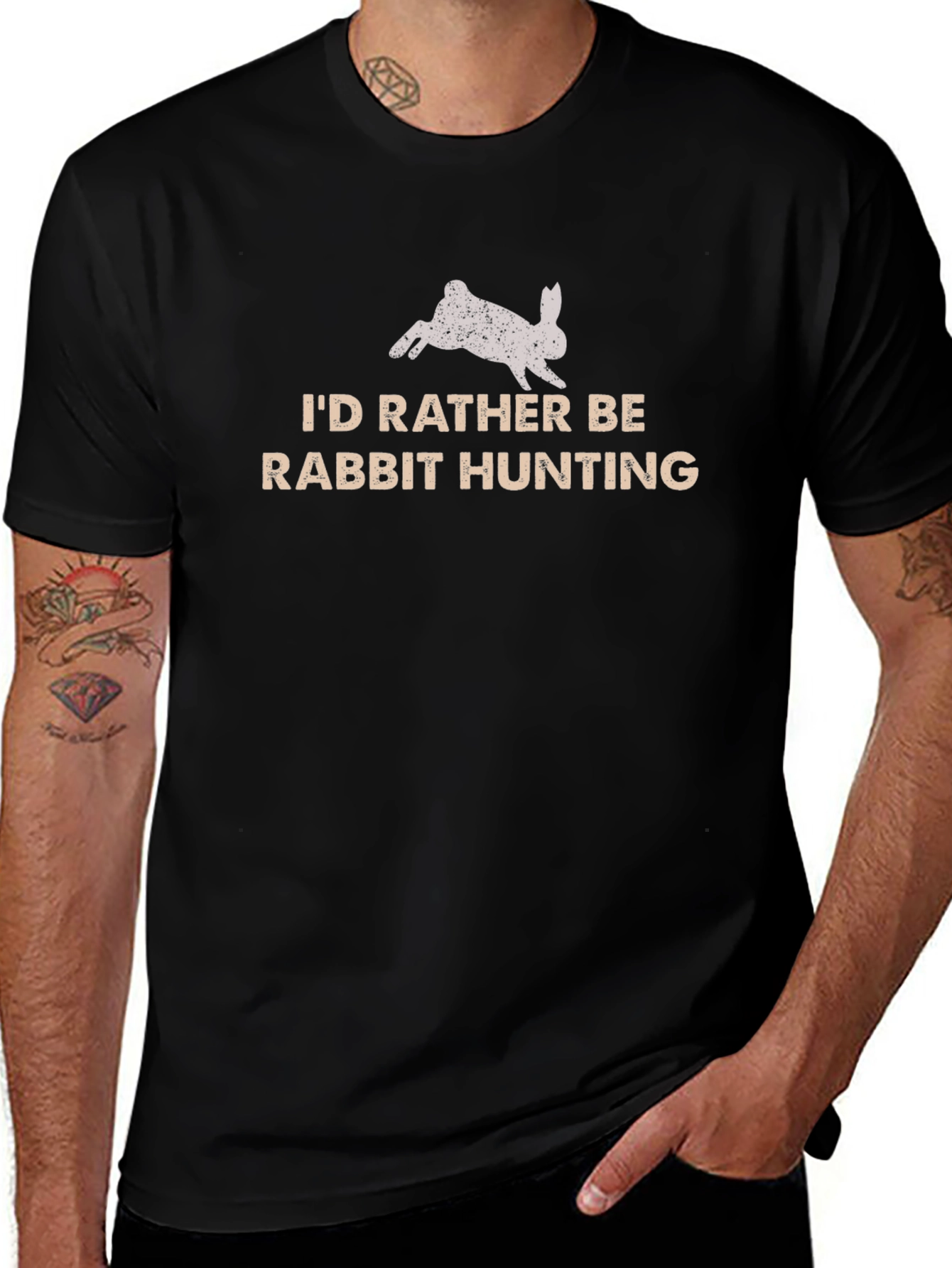 Rabbit Hunting Graphic Tee - Black Cotton Shirt