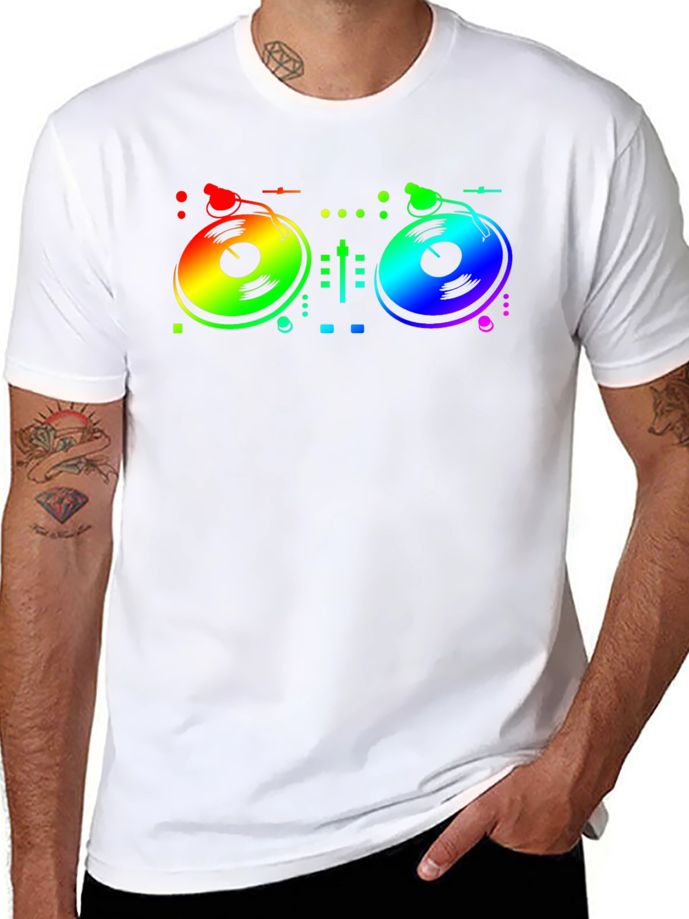 Rainbow DJ Turntable Graphic T-Shirt