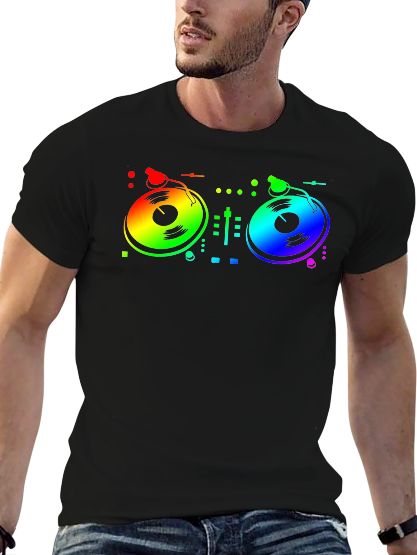 Rainbow DJ Turntable Graphic T-Shirt