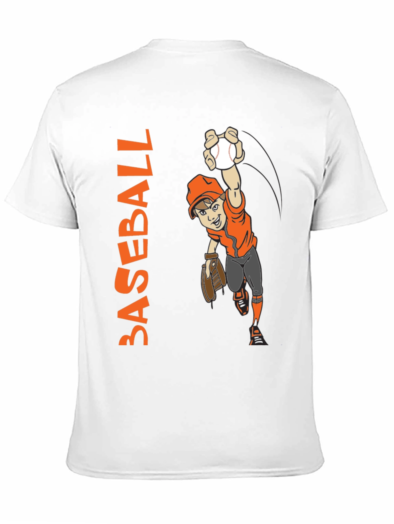 Baseball Cartoon Graphic Tee - Black Cotton T-Shirt