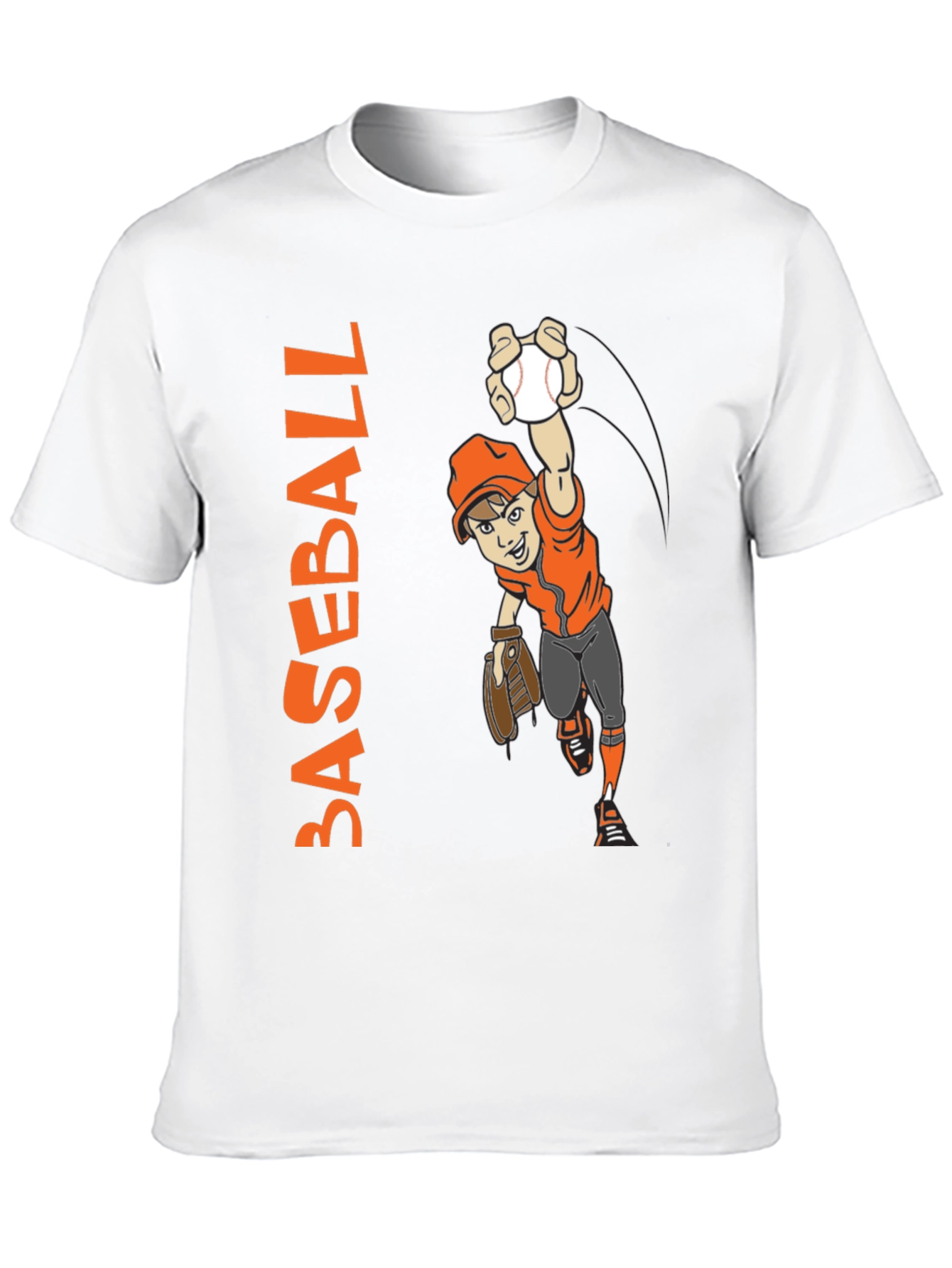 Baseball Cartoon Graphic Tee - Black Cotton T-Shirt