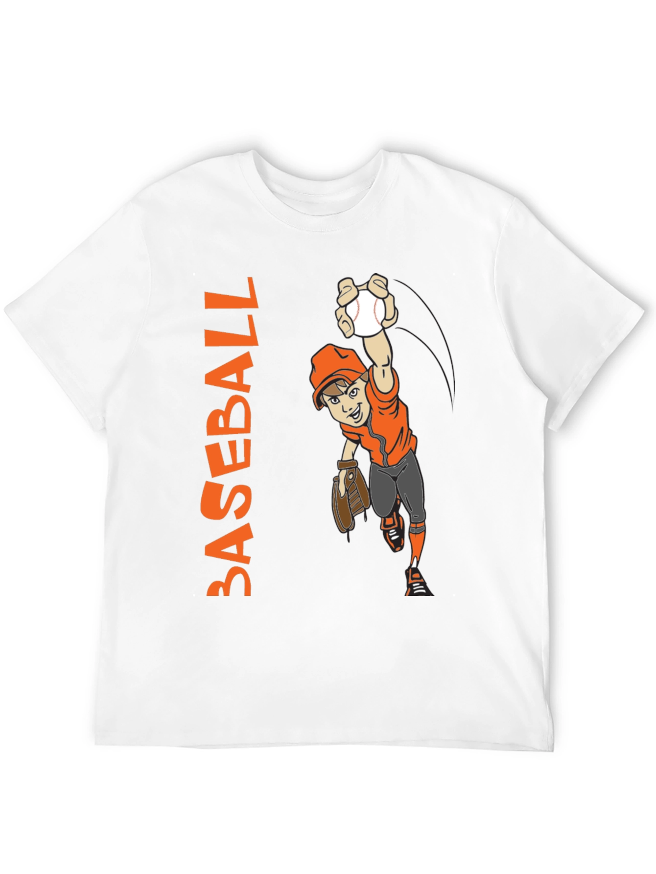 Baseball Cartoon Graphic Tee - Black Cotton T-Shirt