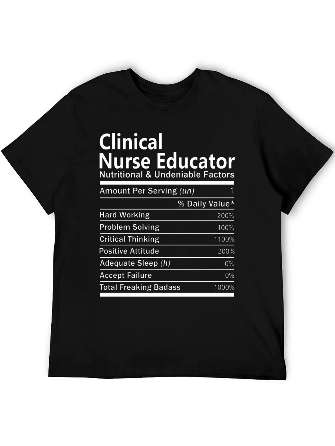 Clinical Nurse Educator T-Shirt Nutritional Facts