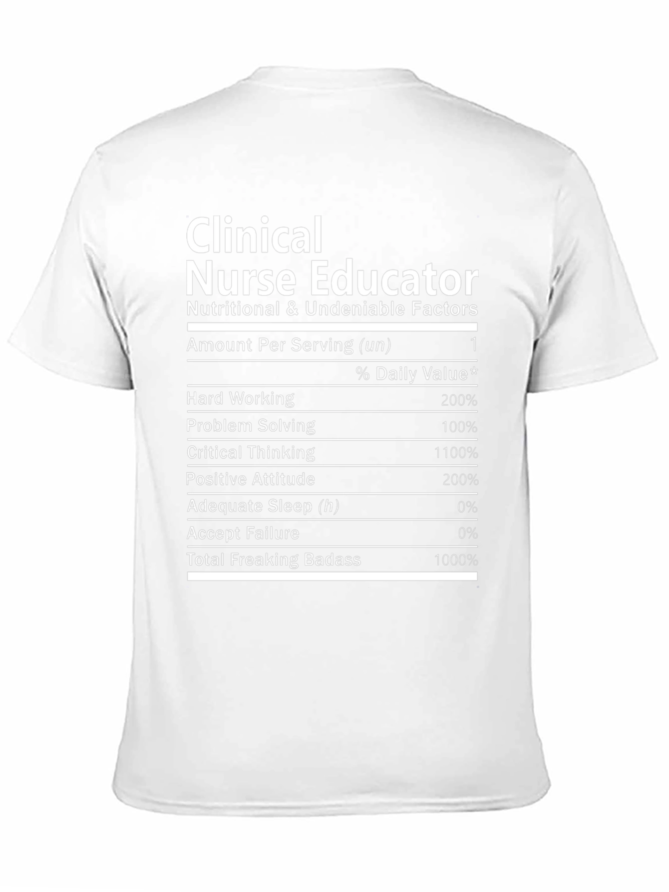 Clinical Nurse Educator T-Shirt Nutritional Facts
