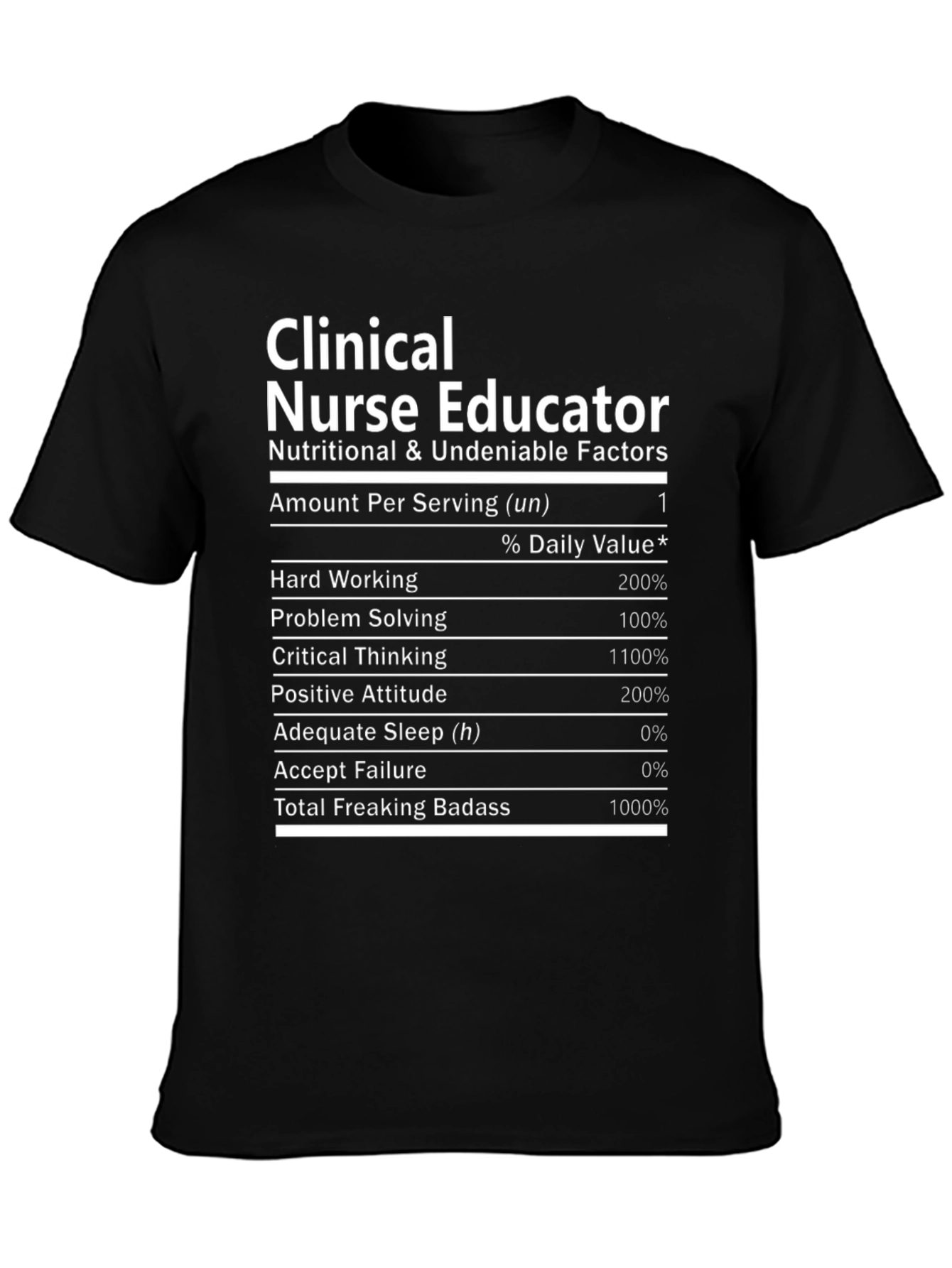 Clinical Nurse Educator T-Shirt Nutritional Facts