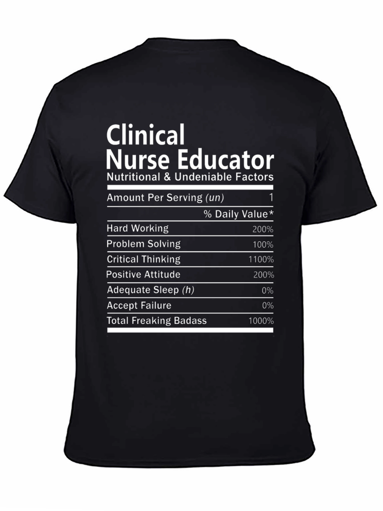 Clinical Nurse Educator T-Shirt Nutritional Facts