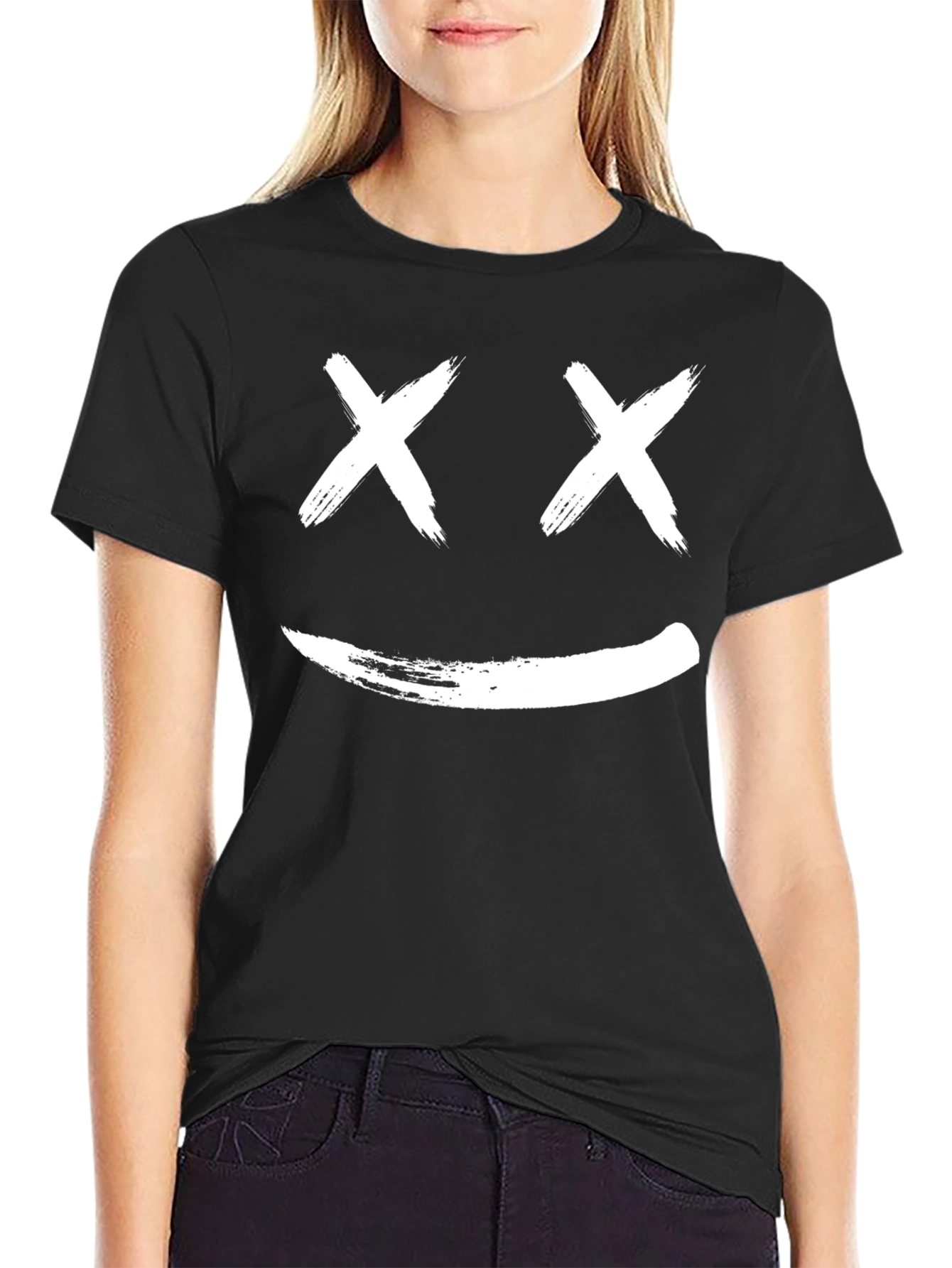 Smiley Face Graphic Tee - Casual Black T-Shirt